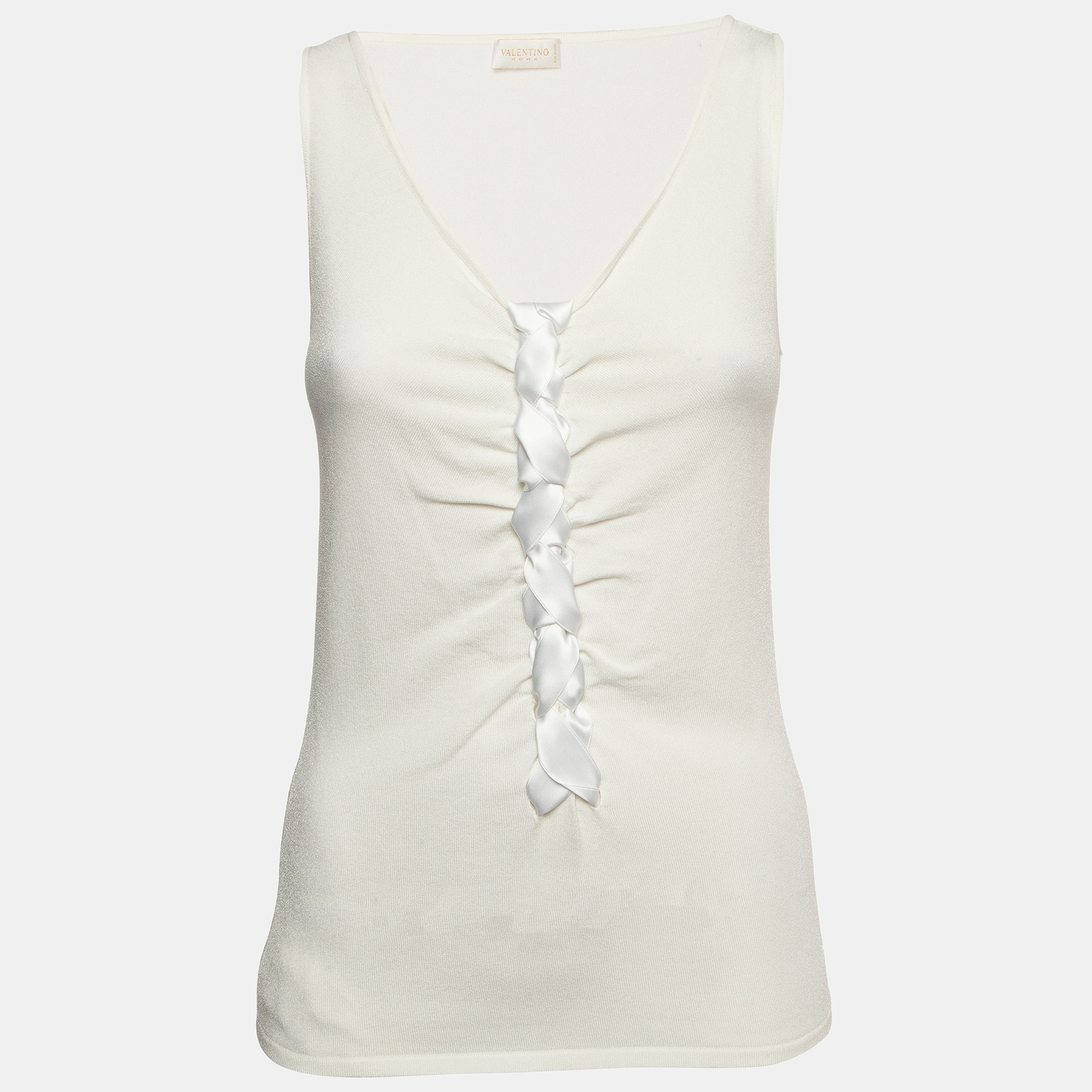 Valentino white knit braid detailed sleeveless top m