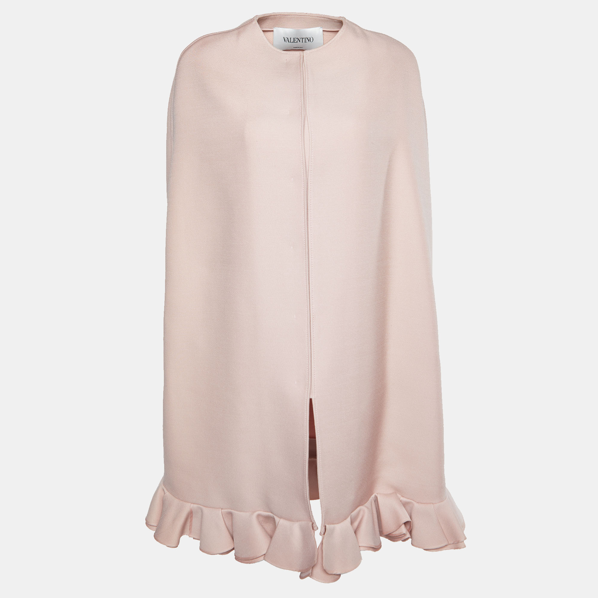 Valentino Pink Wool & Silk Ruffled Cape Coat S