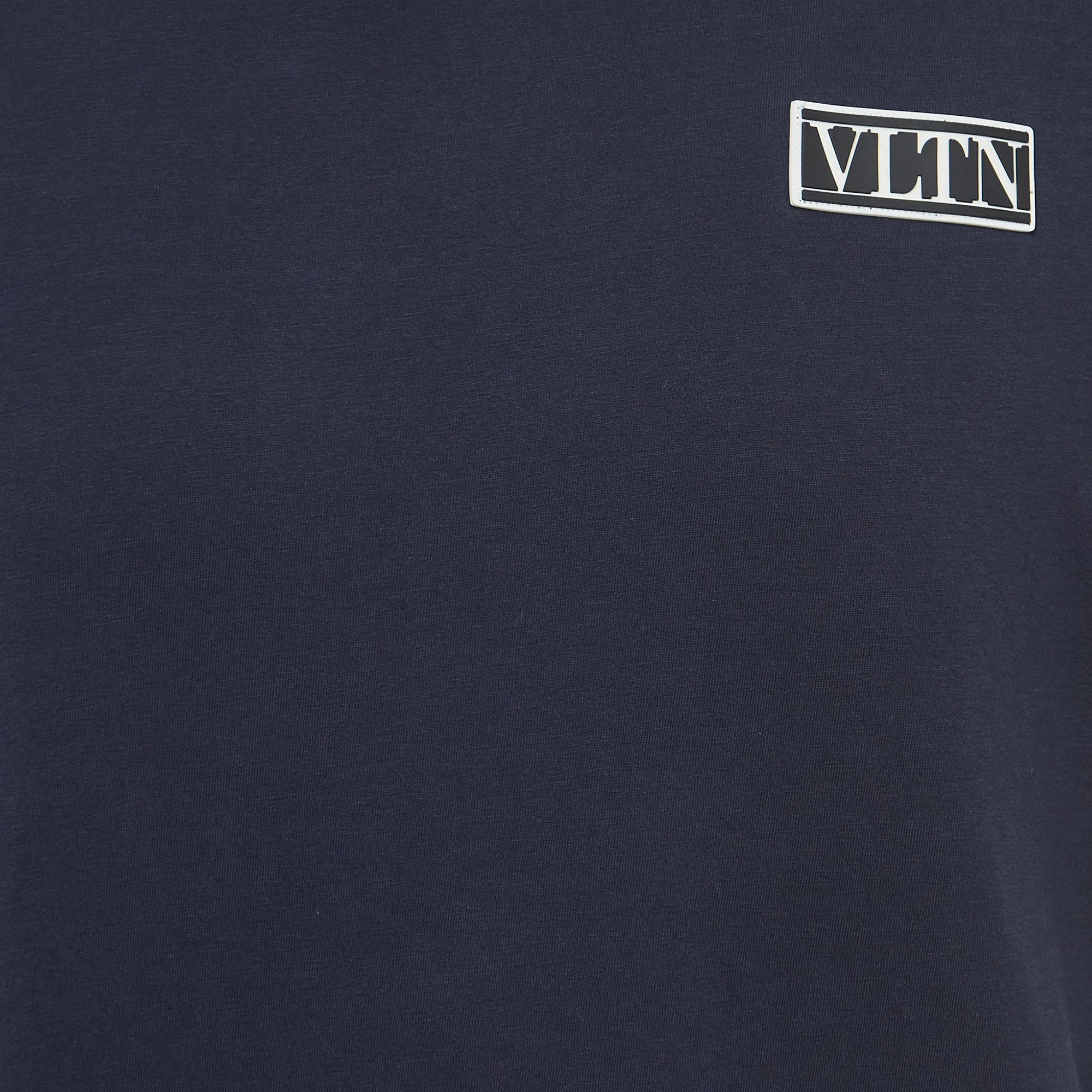 Valentino Navy Blue Cotton VLTN Logo Patch Half Sleeve T-Shirt XS