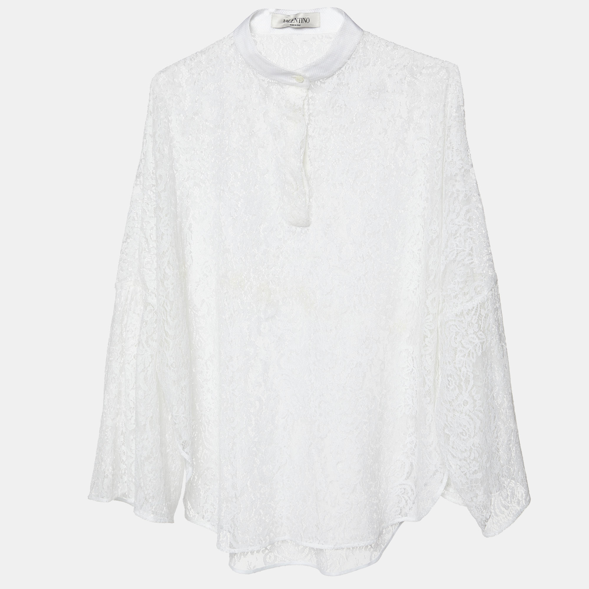 Valentino White Lace Sheer Long Sleeve Blouse M