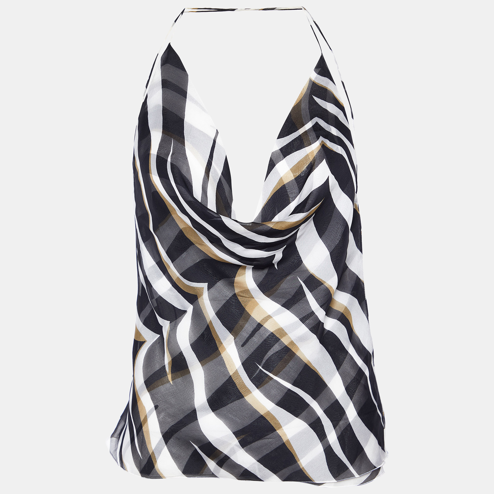 Valentino white/black printed silk cross strap camisole top m