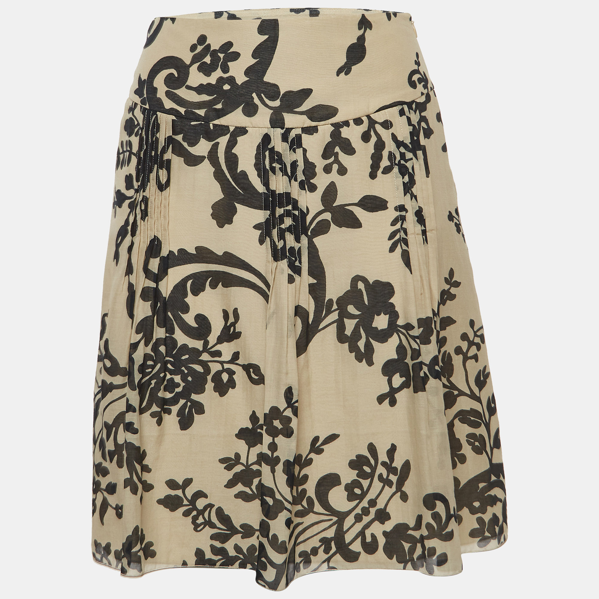 Valentino vintage beige print cotton and silk pleated mini skirt s