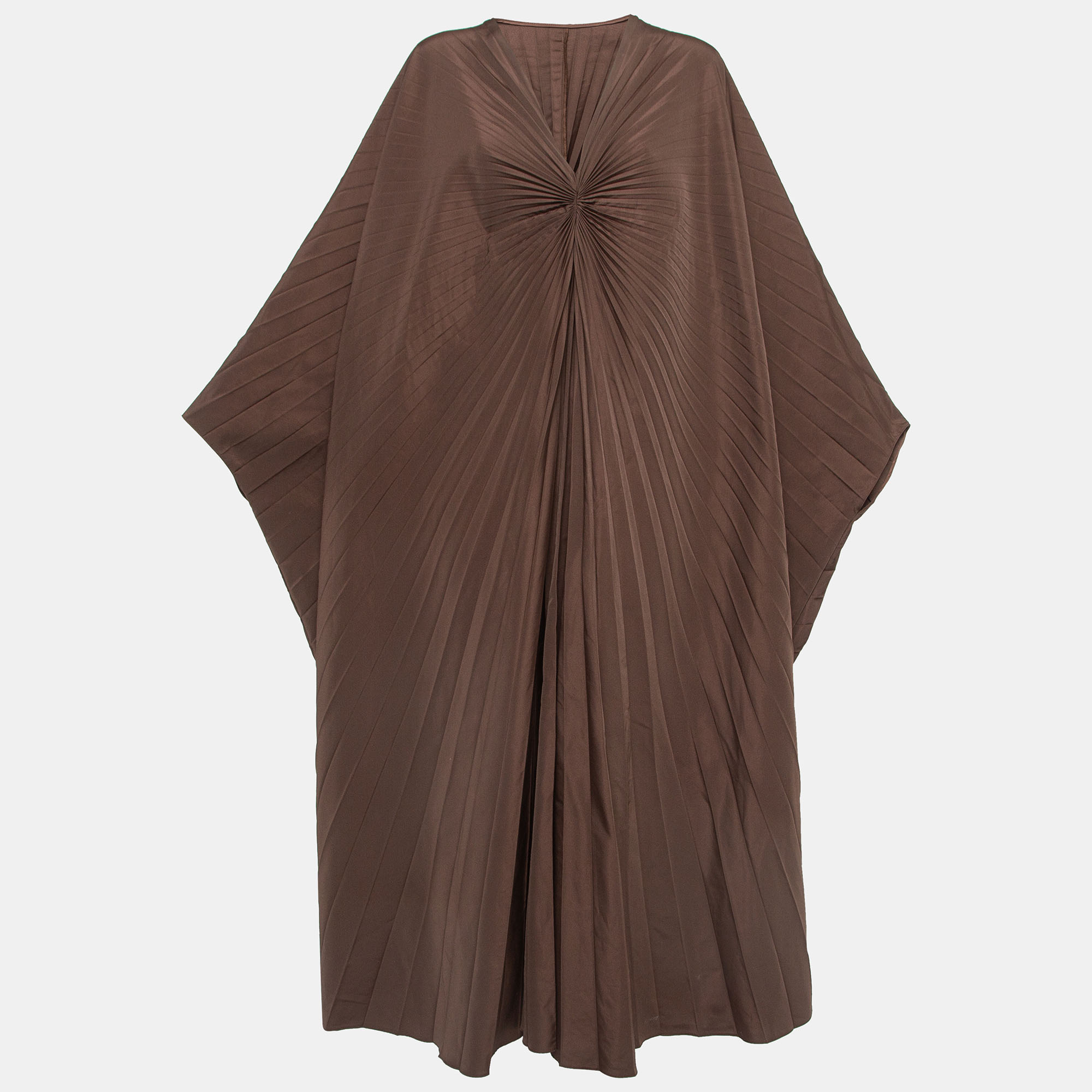 Valentino brown cotton blend micro faille plisse dress s