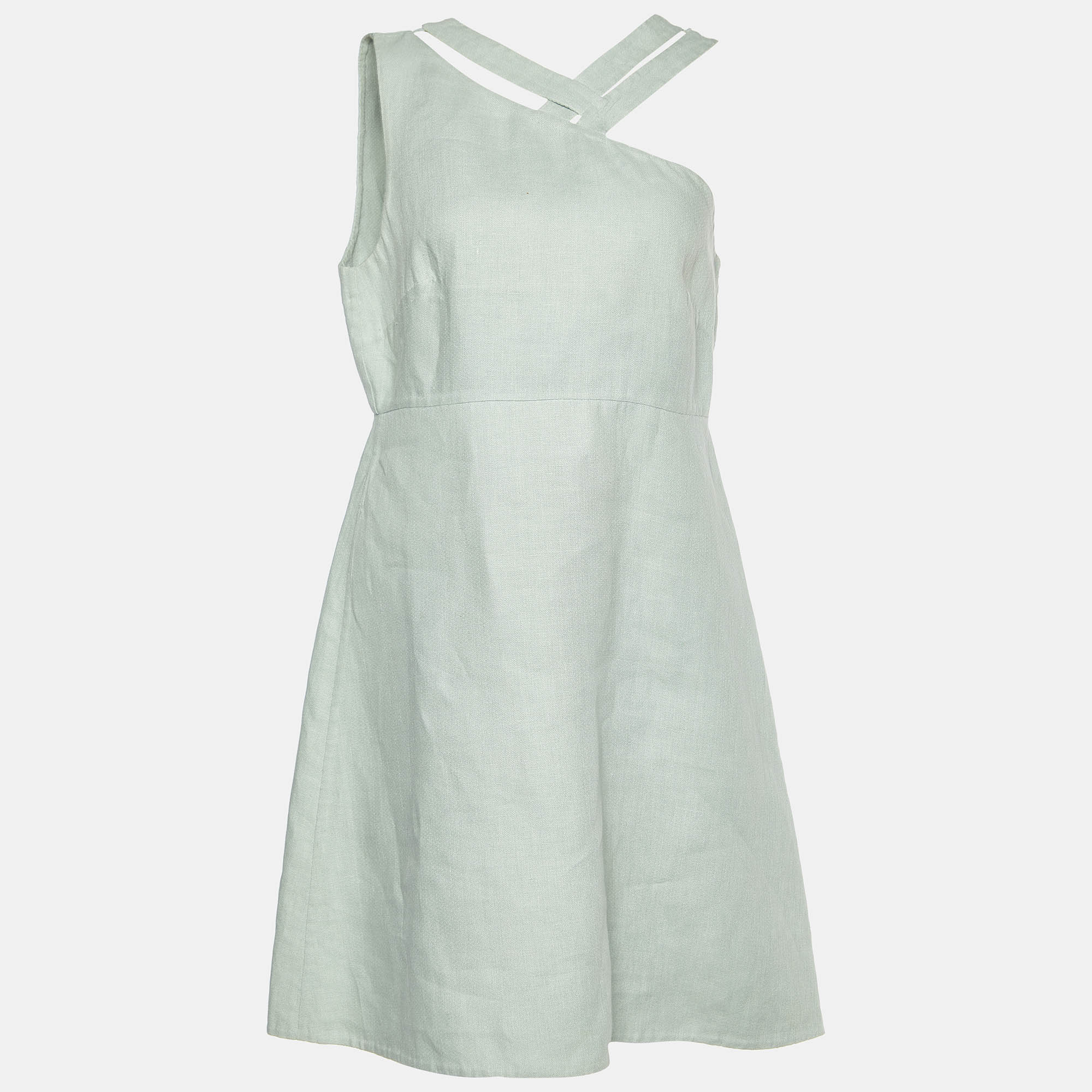 Valentino sage green linen asymmetric neck mini dress m