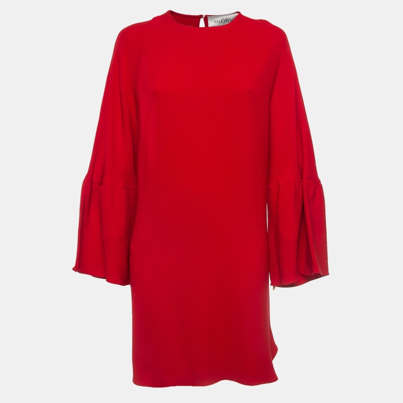 Valentino red silk flared sleeve shift dress m
