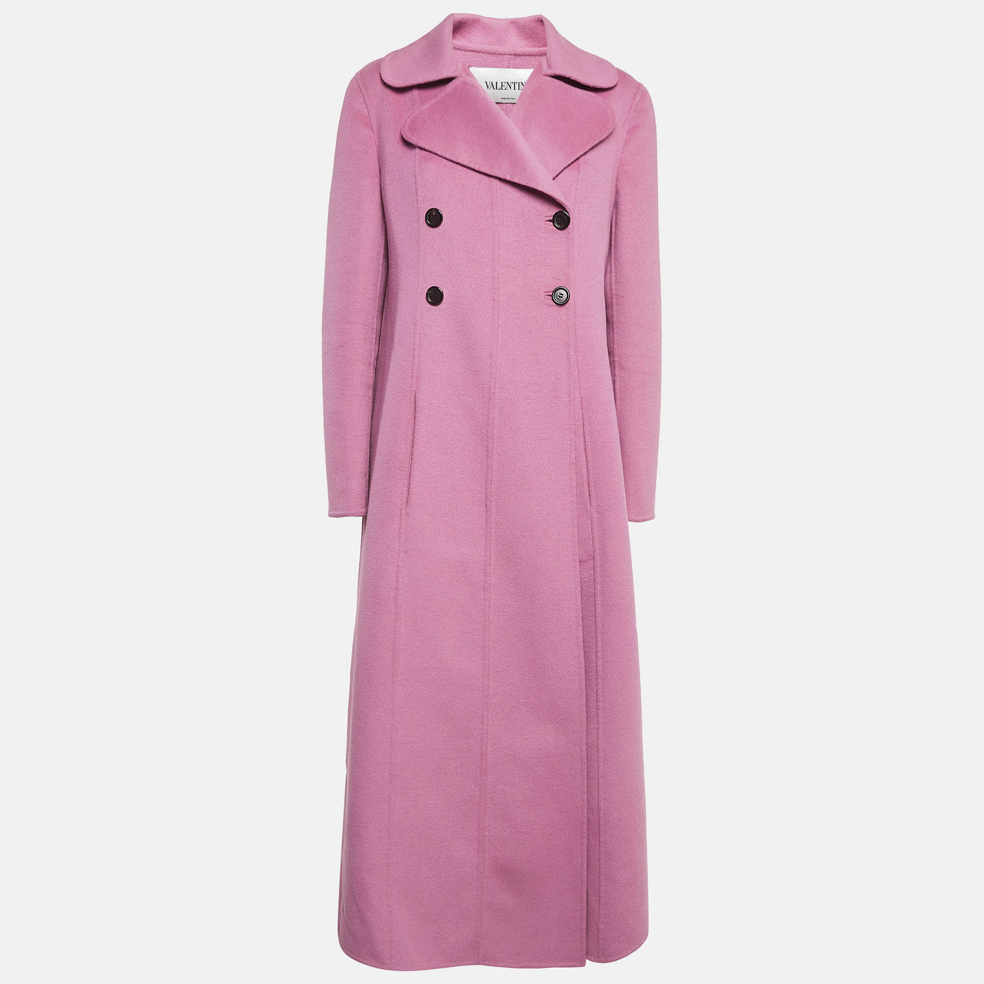 Valentino pink wool double breasted long coat l