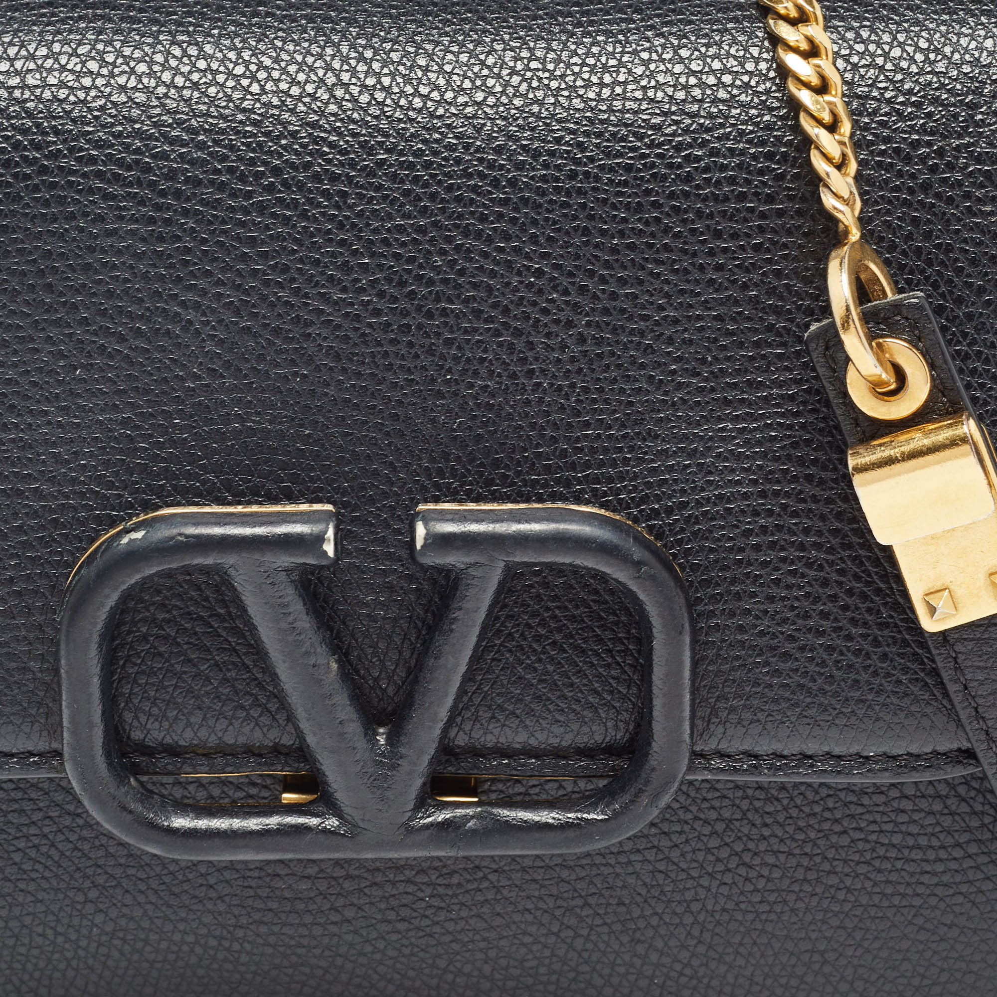 Valentino Black Leather Small VSling Shoulder Bag