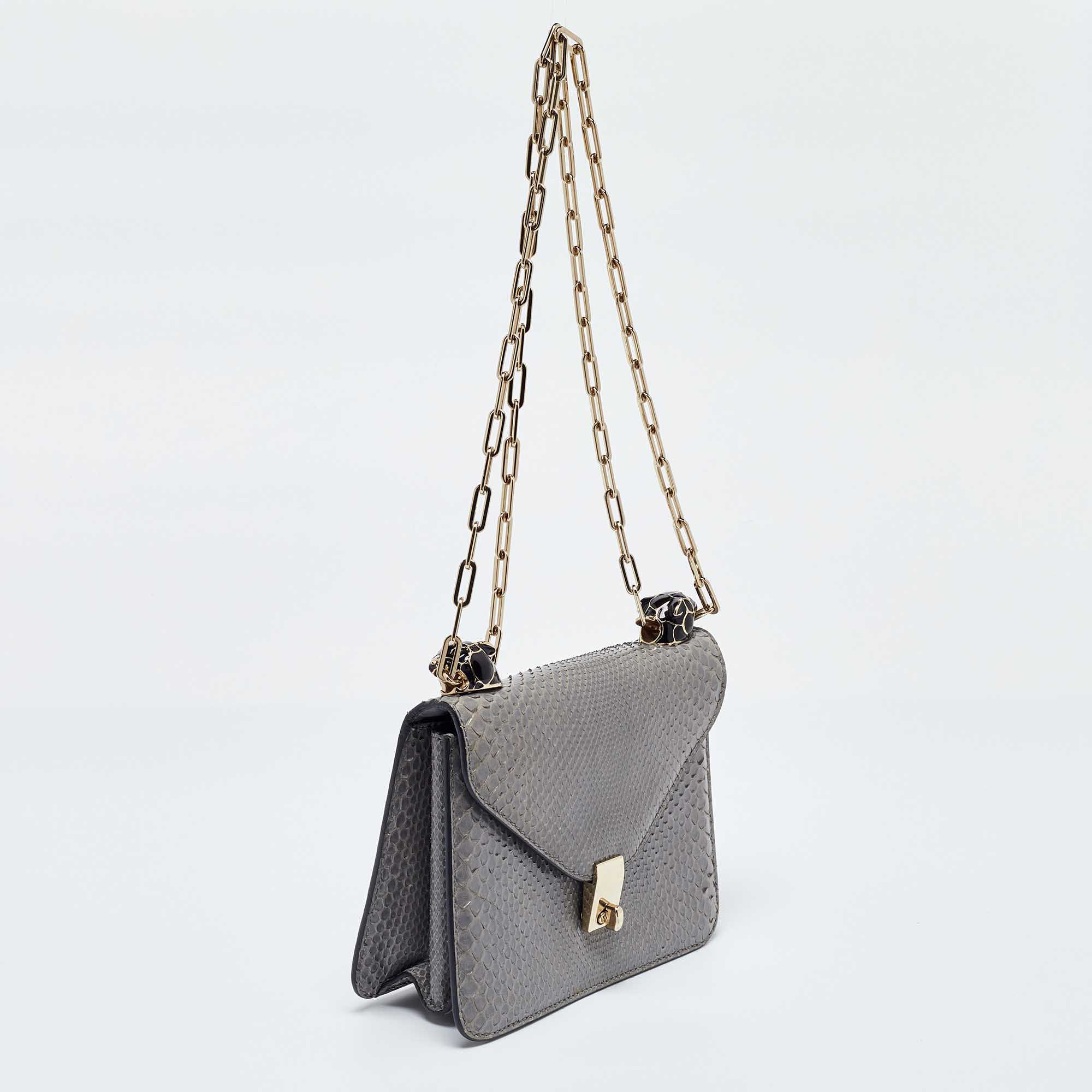 Valentino Grey Python Panther Flap Shoulder Bag