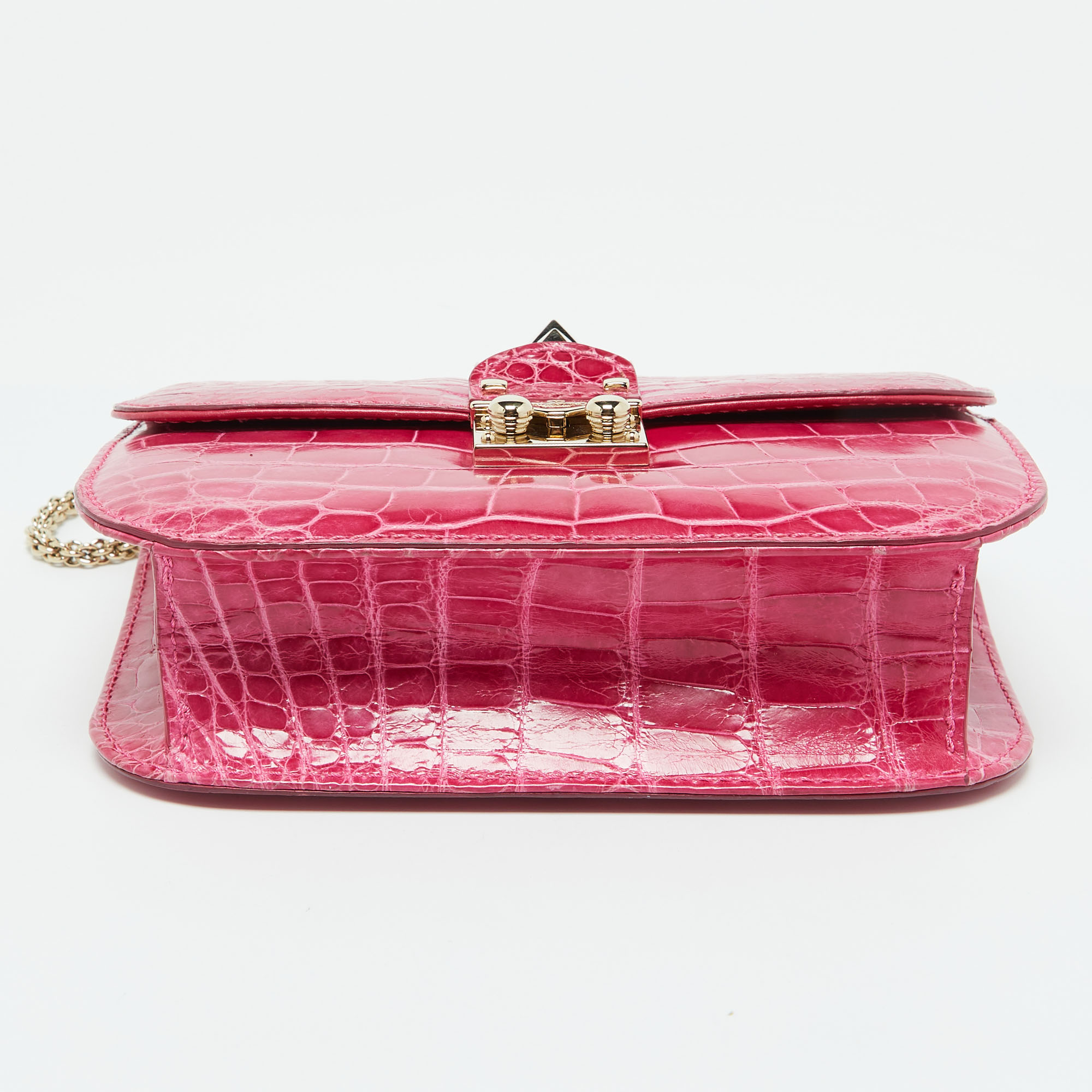 Valentino Pink Crocodile Small Glam Lock Shoulder Bag