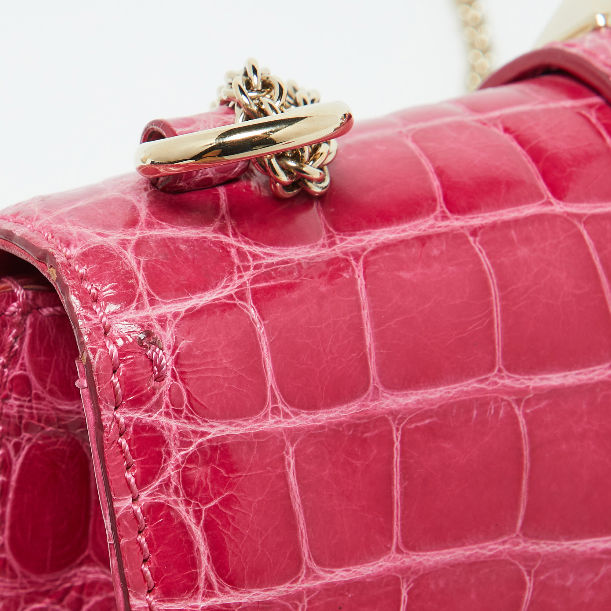 Valentino Pink Crocodile Small Glam Lock Shoulder Bag