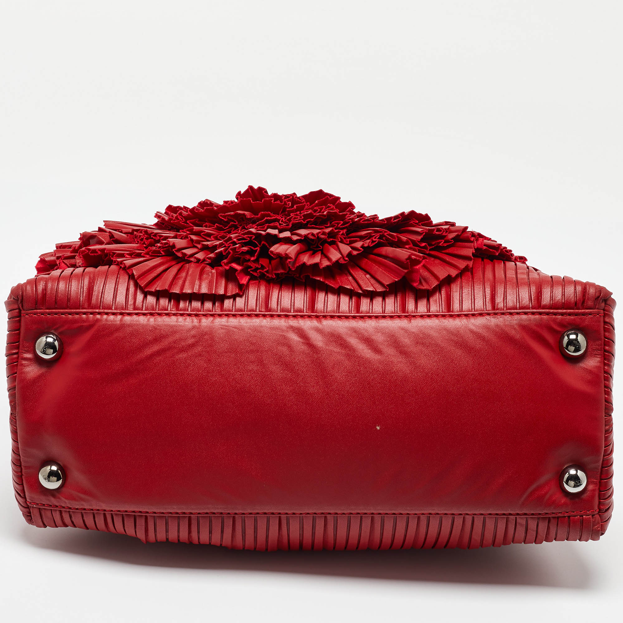 Valentino Red Leather Rosette Satchel