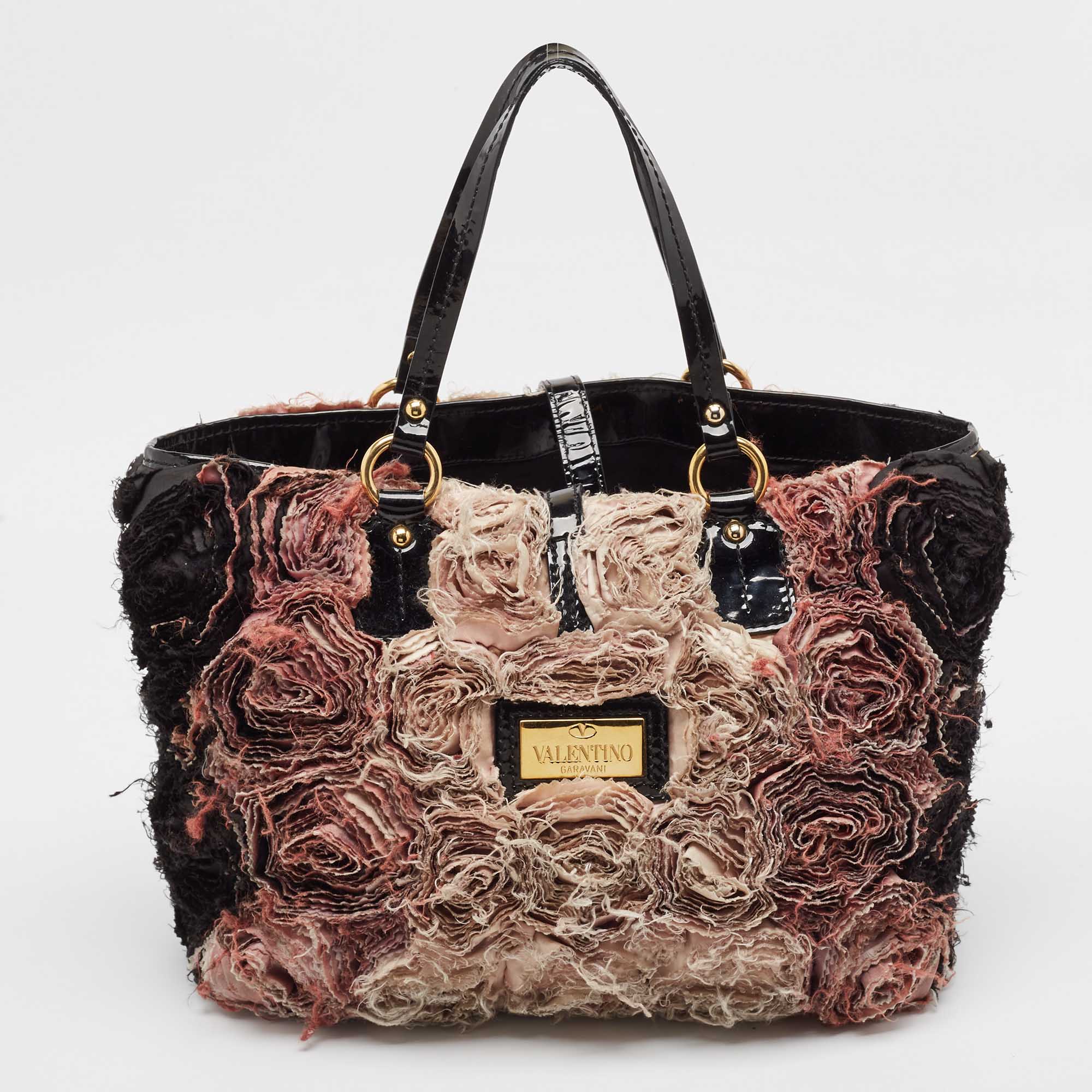 Valentino Multicolor Satin And Patent Leather Rosier Tote