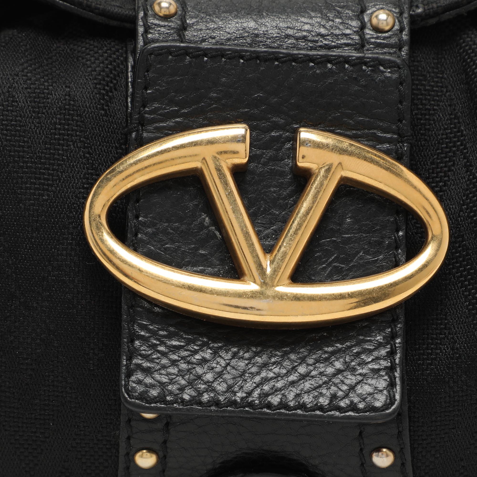 Valentino Black Canvas And Leather Embellished Satchel