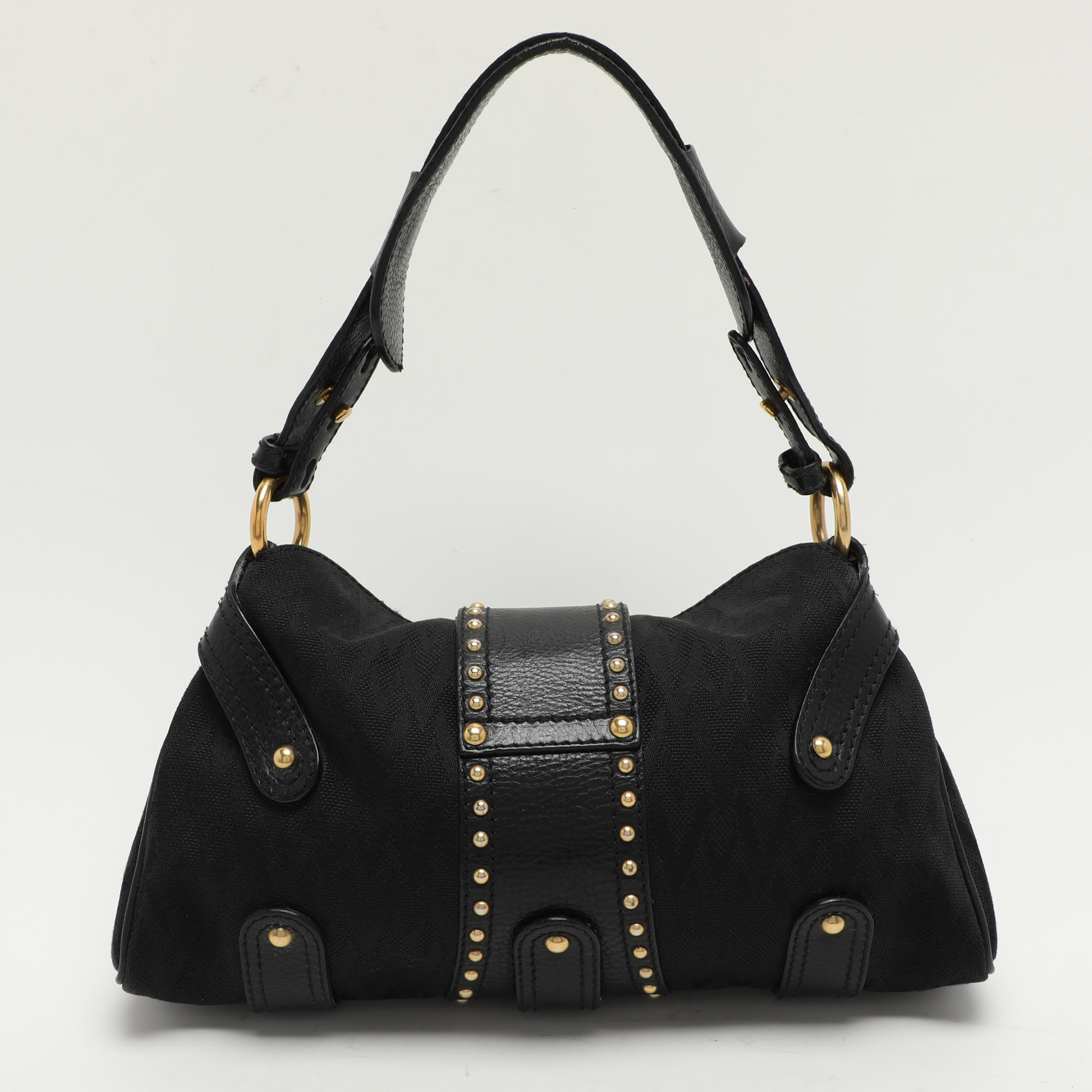 Valentino Black Canvas And Leather Embellished Satchel