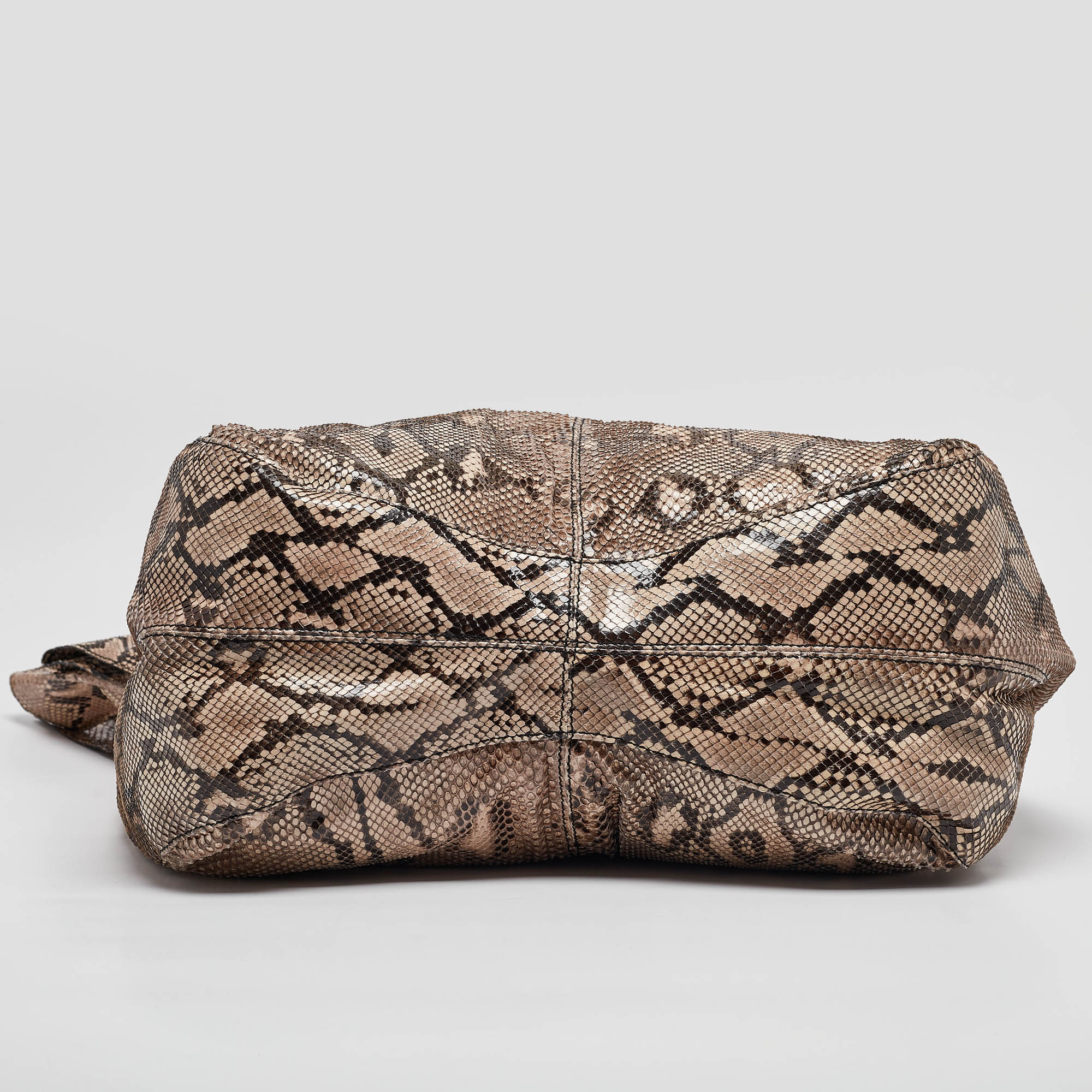 Valentino Beige/Brown Water Snake Bow Hobo