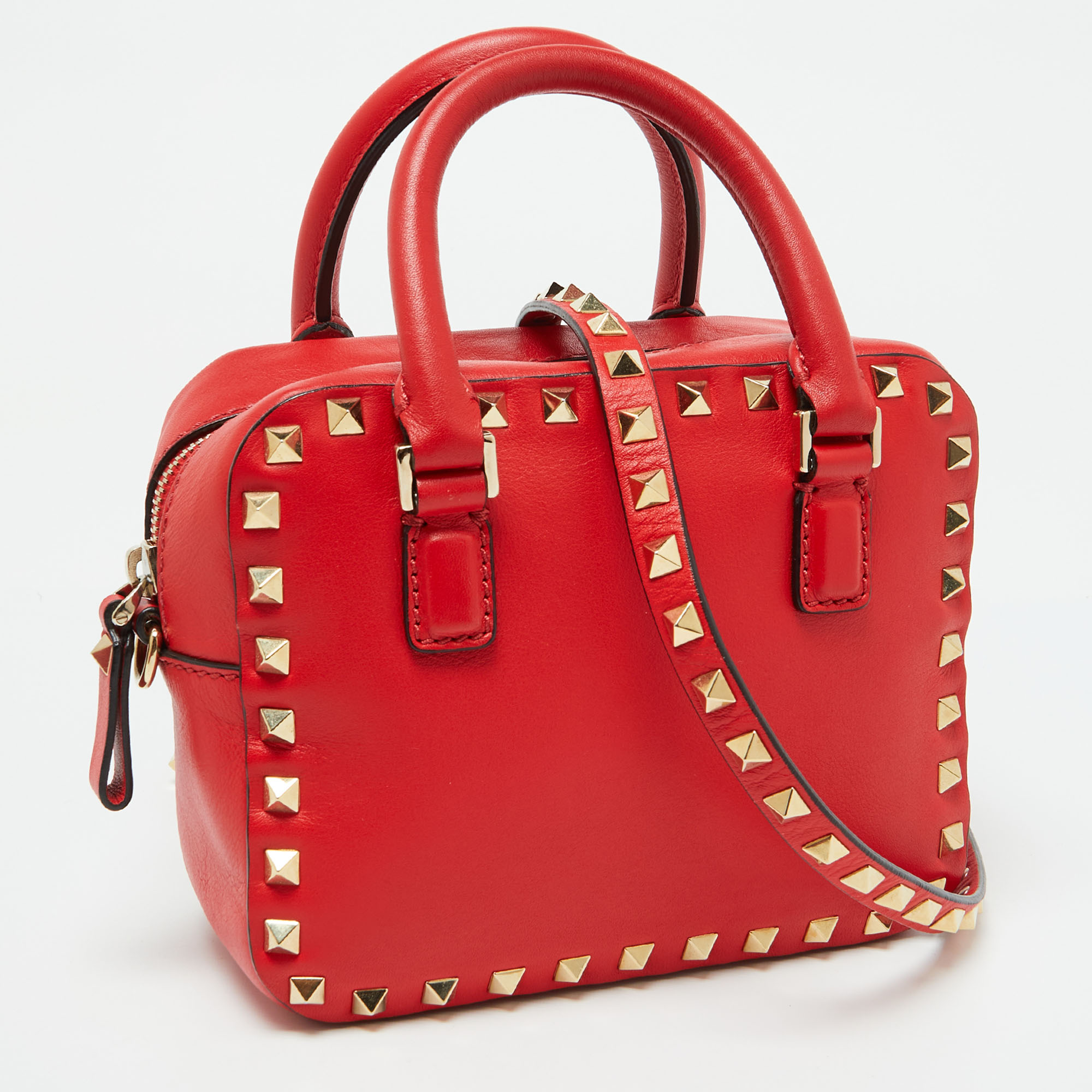 Valentino Red Leather Rockstud Camera Crossbody Bag