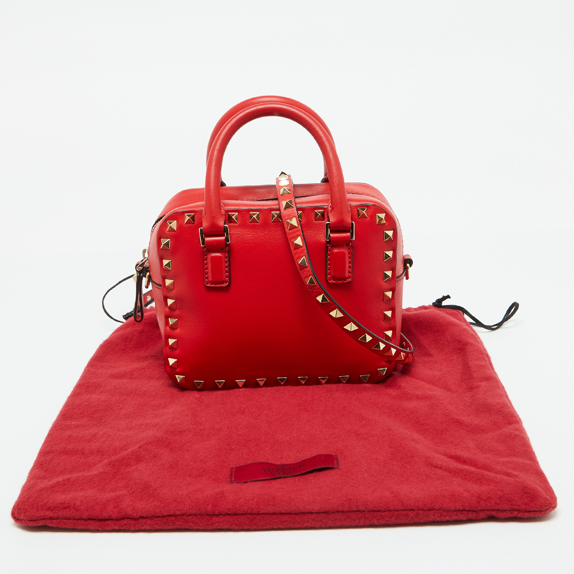 Valentino Red Leather Rockstud Camera Crossbody Bag