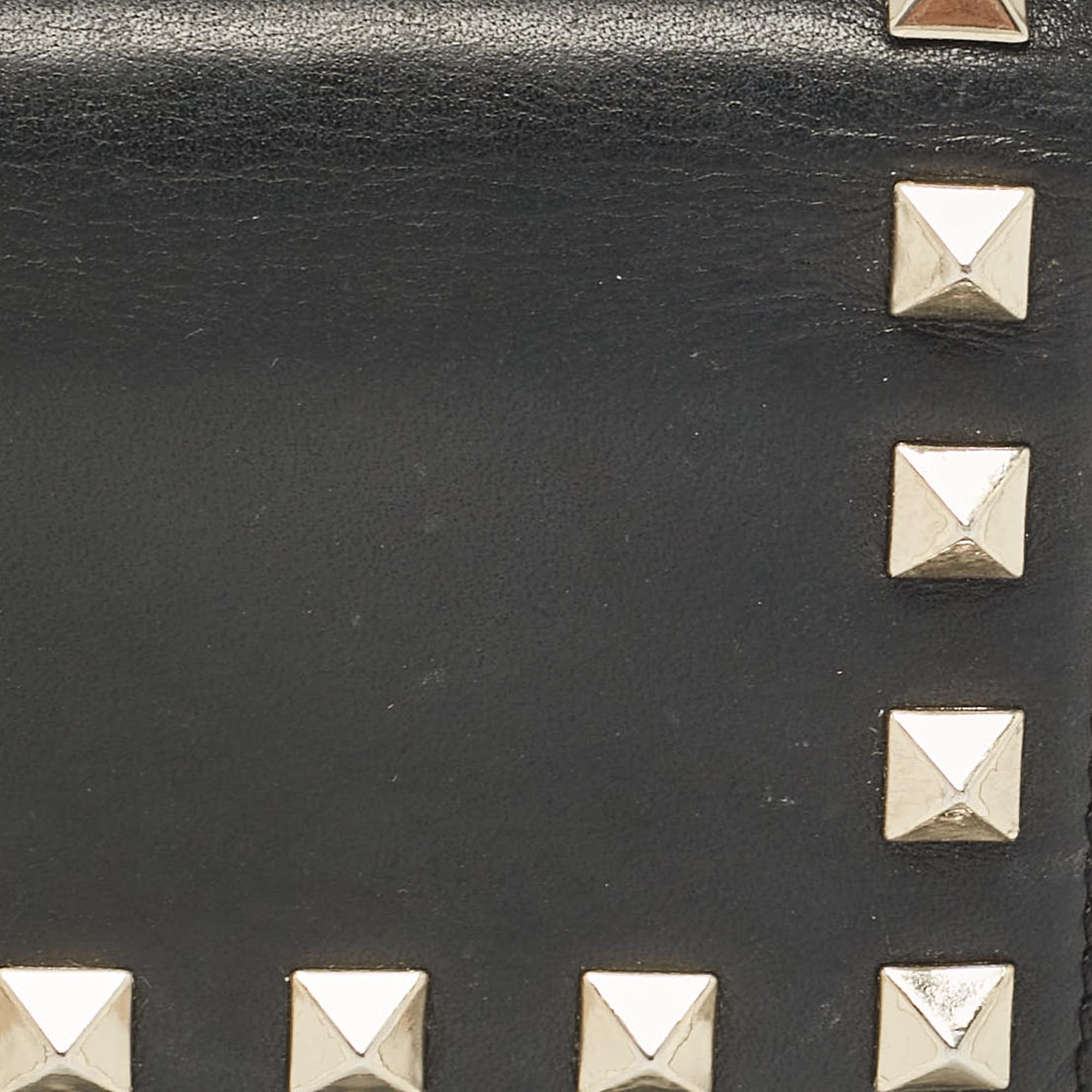 Valentino Black Leather Rockstud Card Case