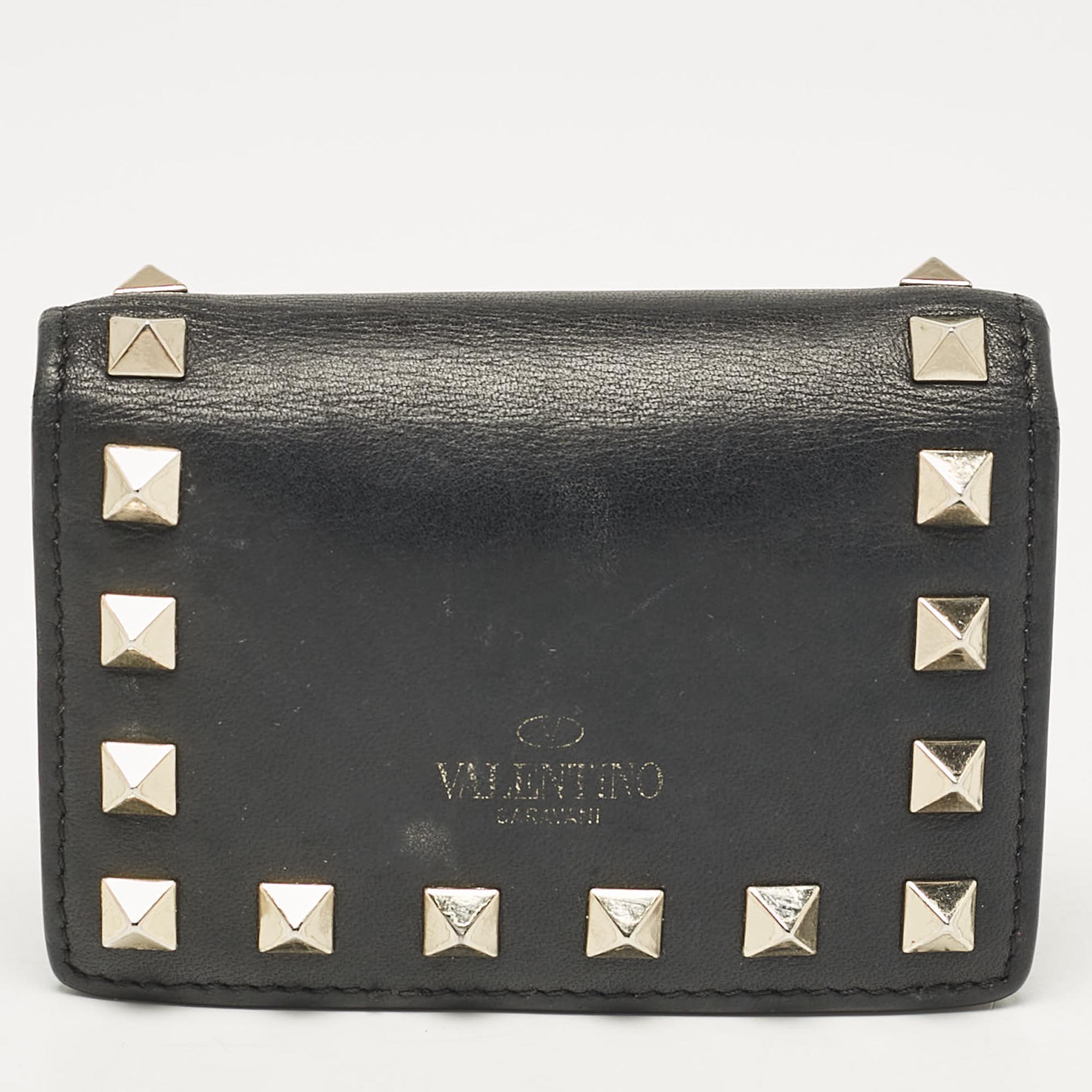 Valentino Black Leather Rockstud Card Case