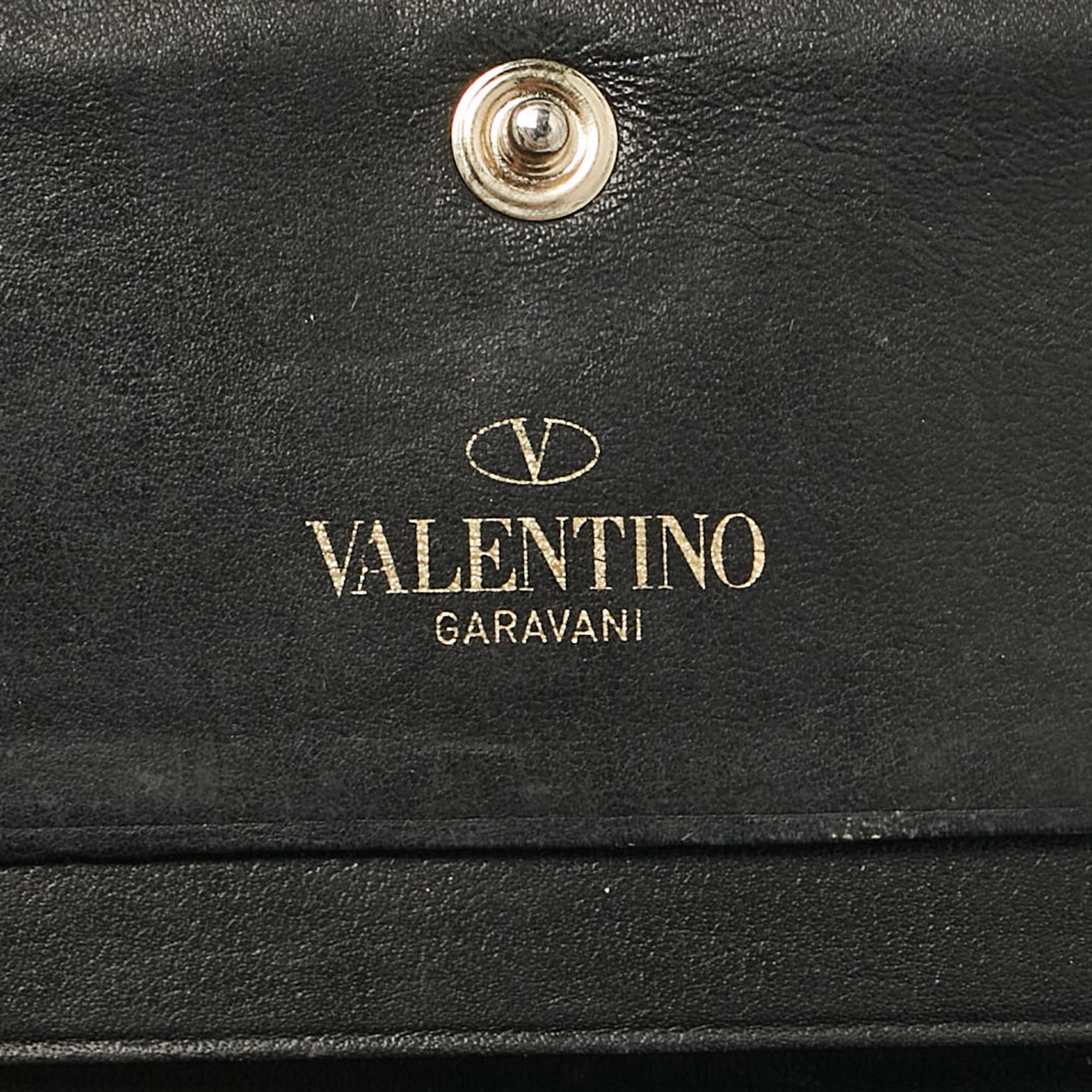 Valentino Black Leather Rockstud Card Case