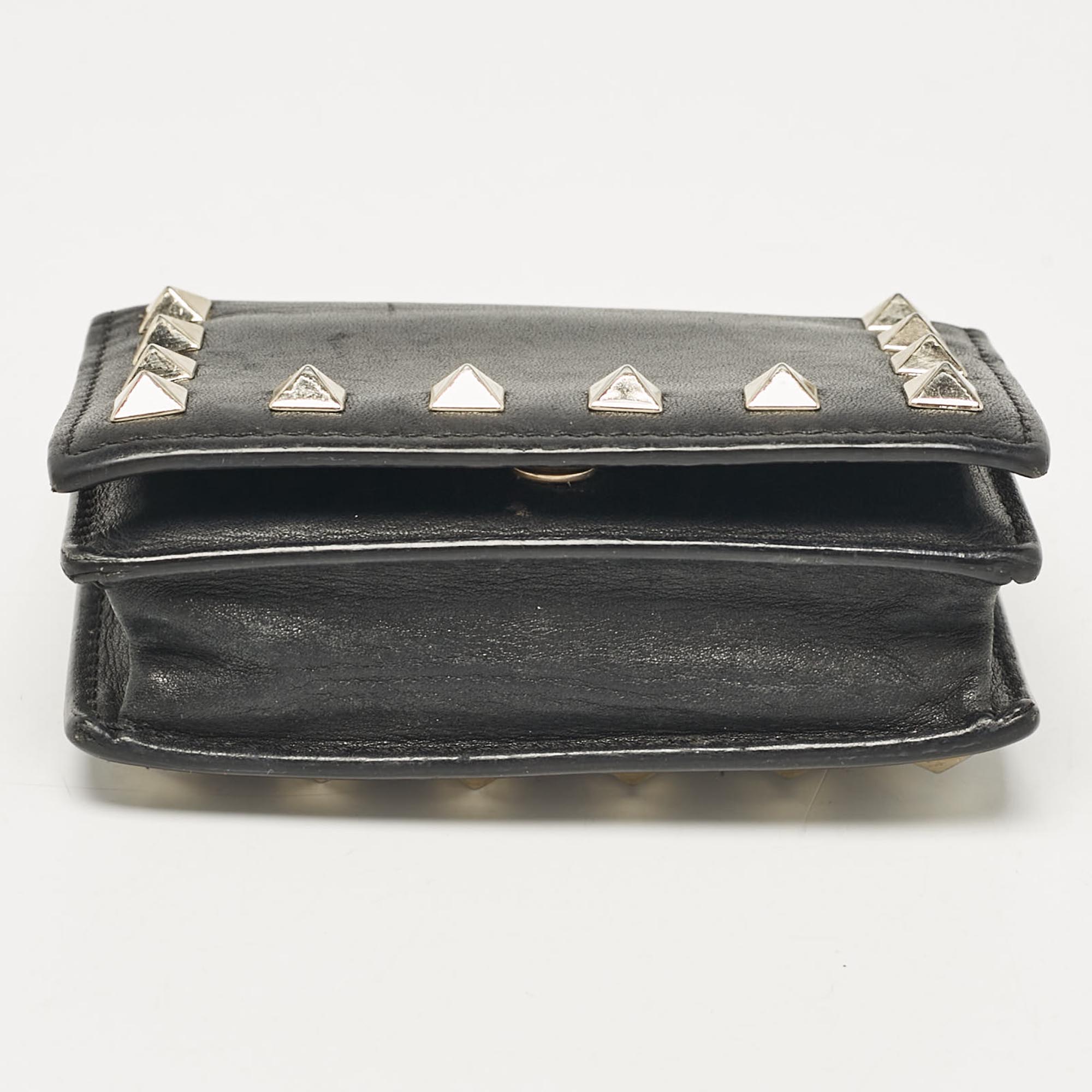 Valentino Black Leather Rockstud Card Case