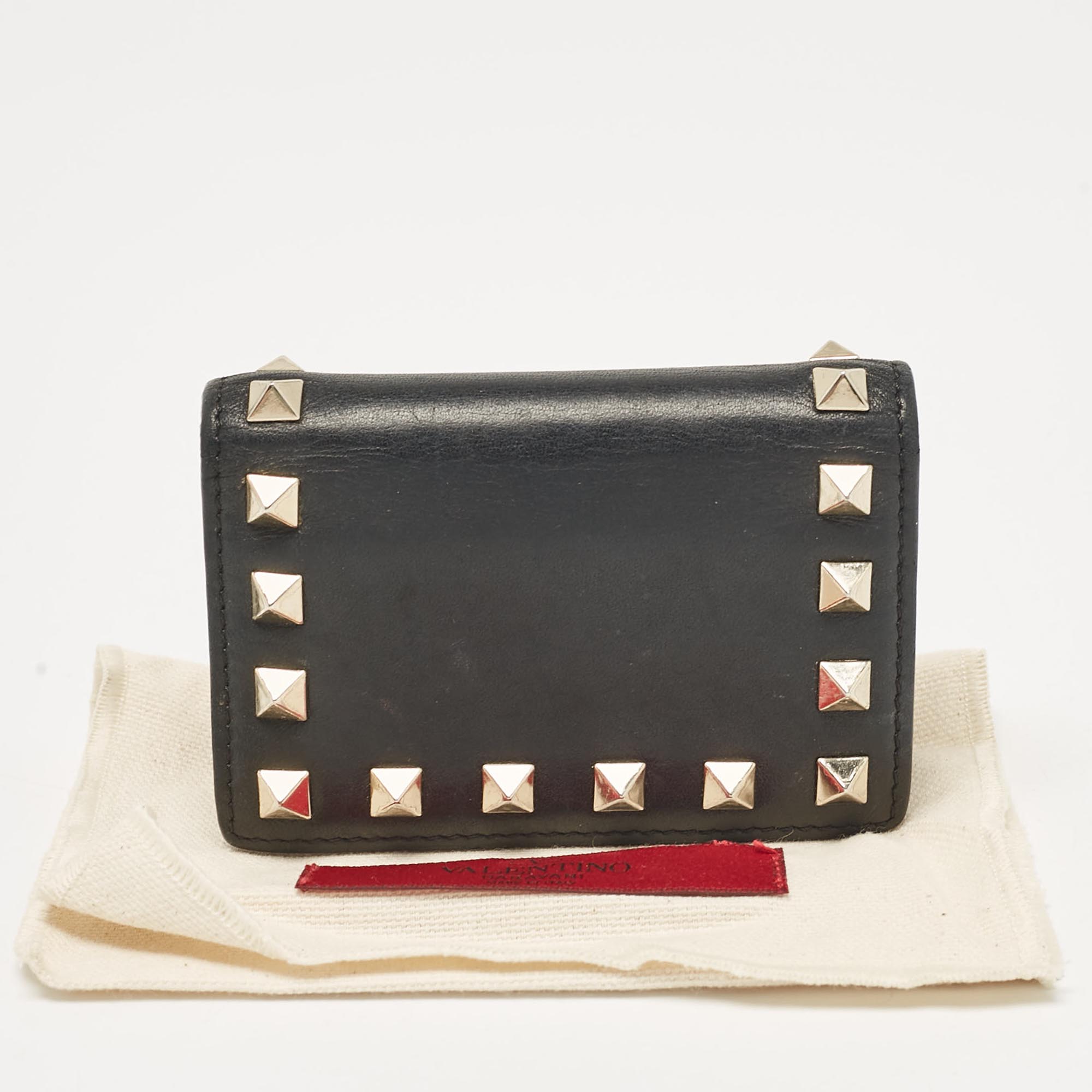 Valentino Black Leather Rockstud Card Case