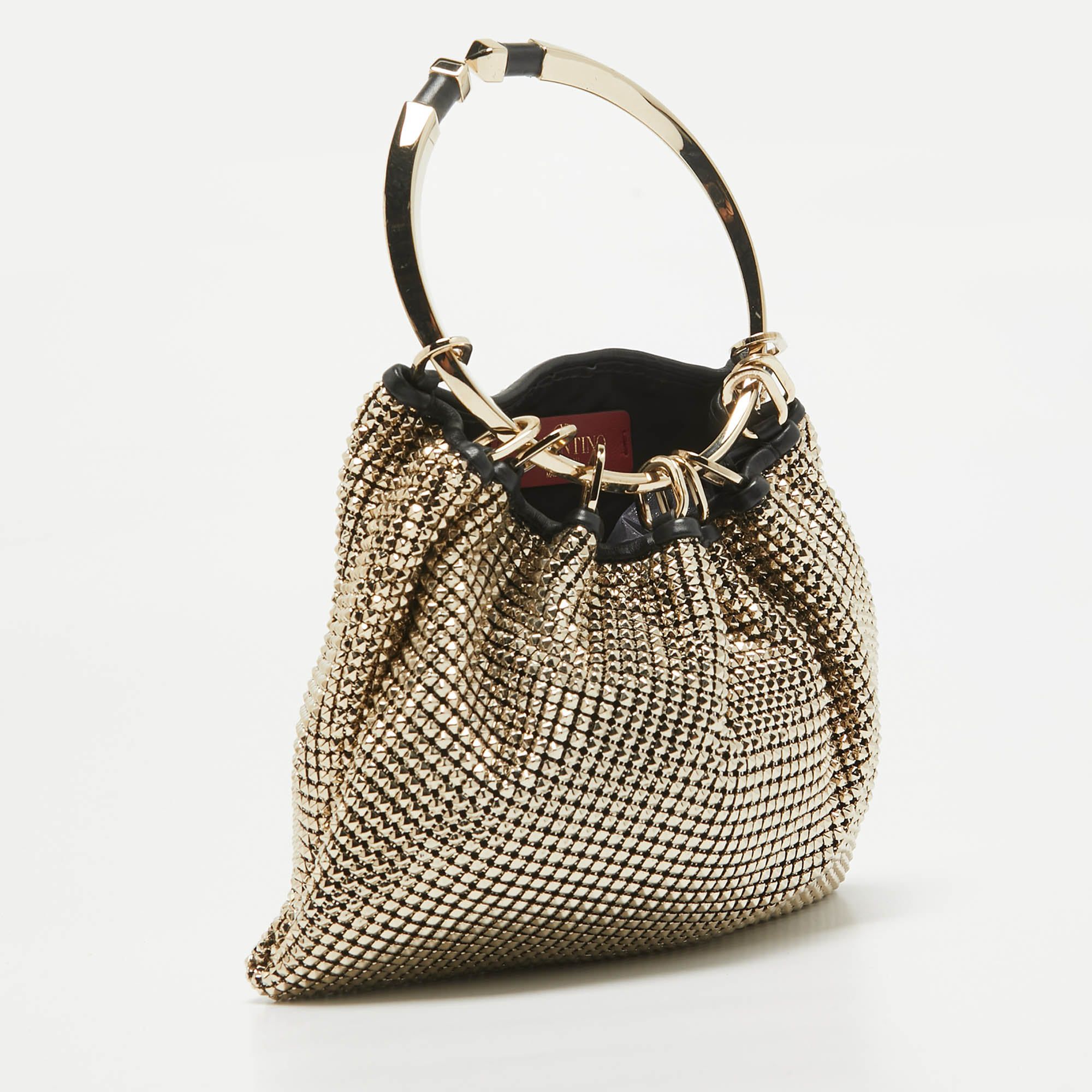 Valentino Gold Chainmail Bebop Ring Loop-Handle Clutch