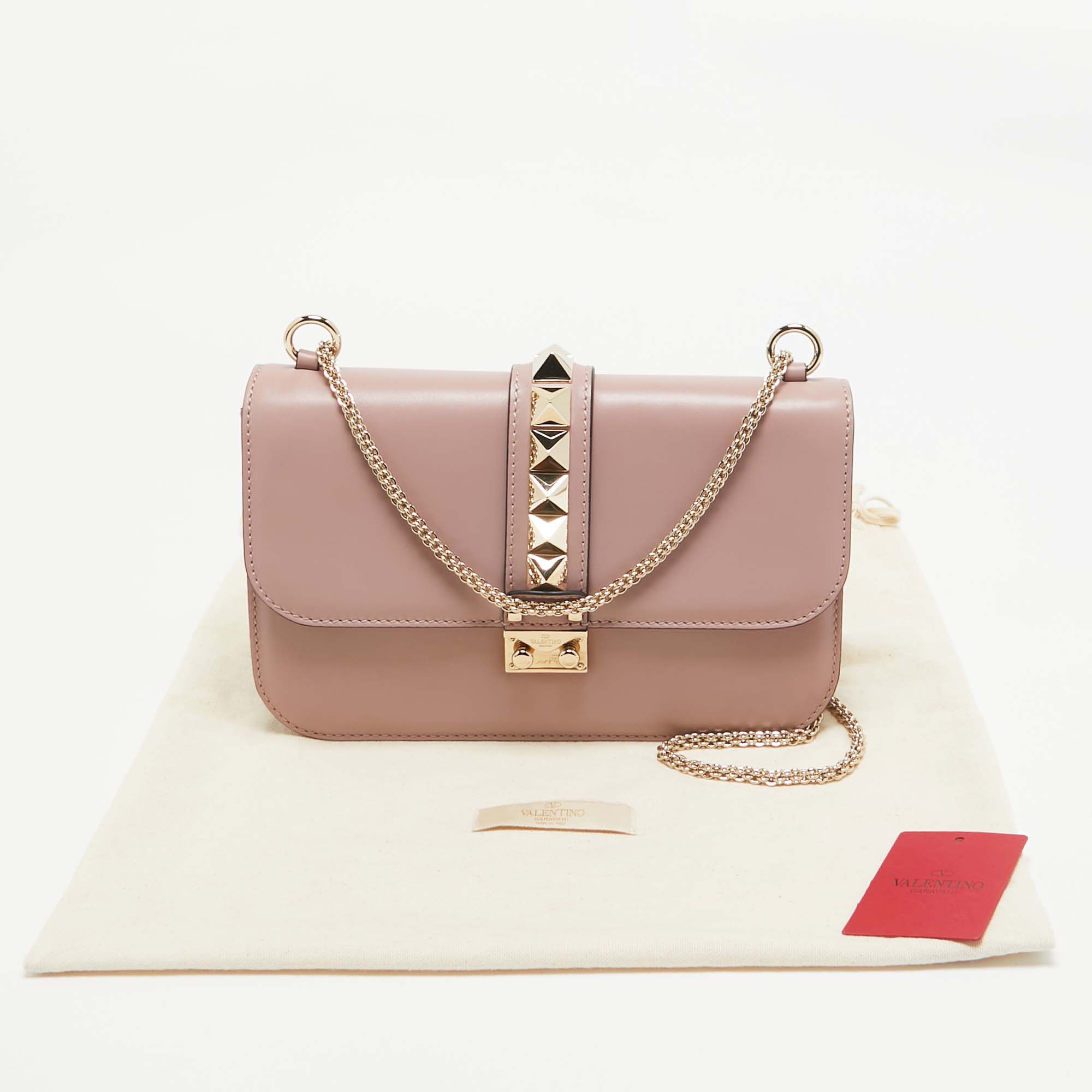 Valentino Dusty Pink Leather Medium Glam Lock Chain Shoulder Bag