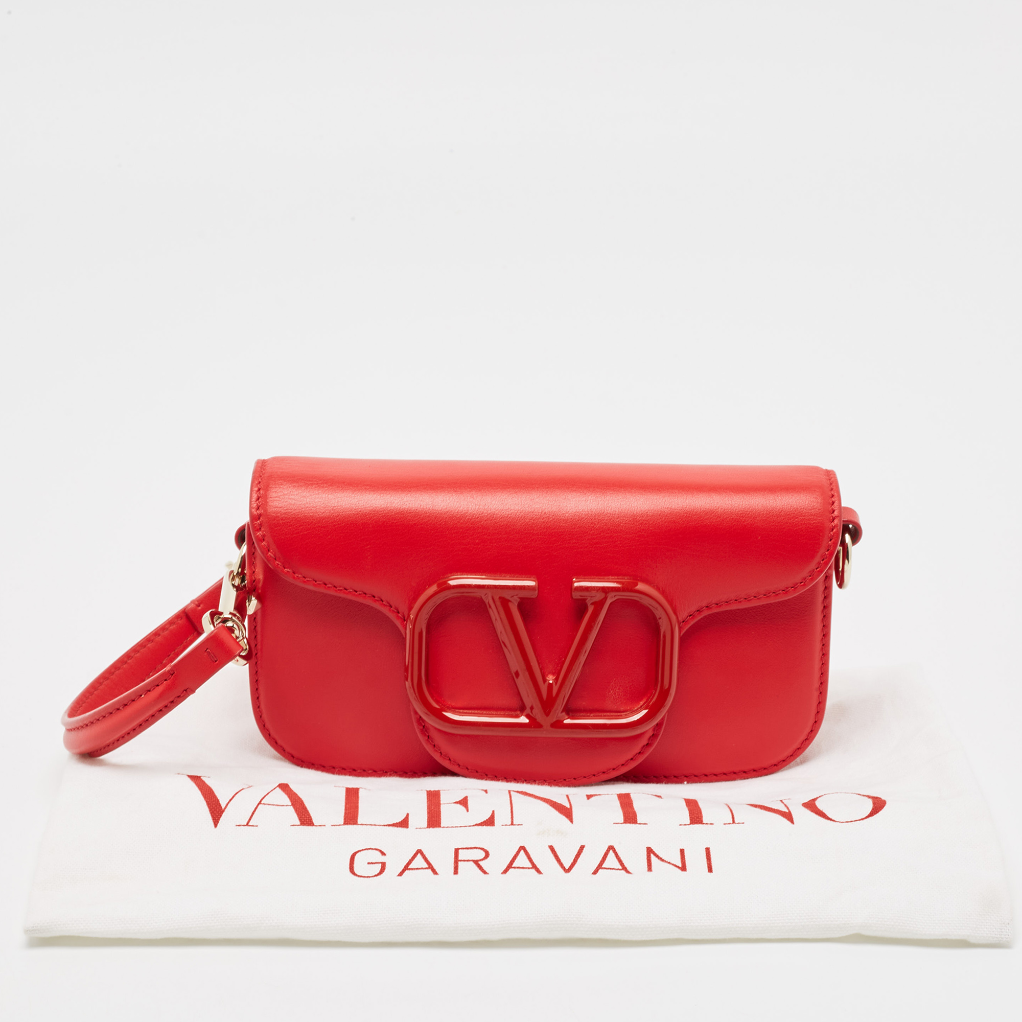 Valentino Red Leather VLogo Wristlet Clutch