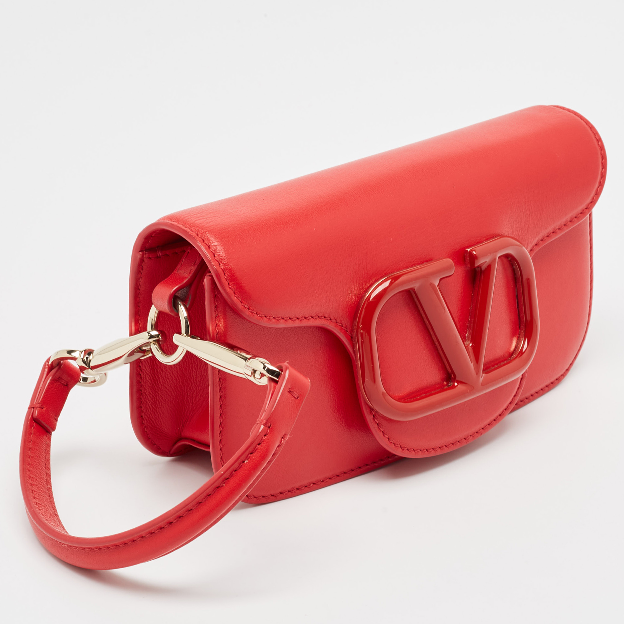 Valentino Red Leather VLogo Wristlet Clutch