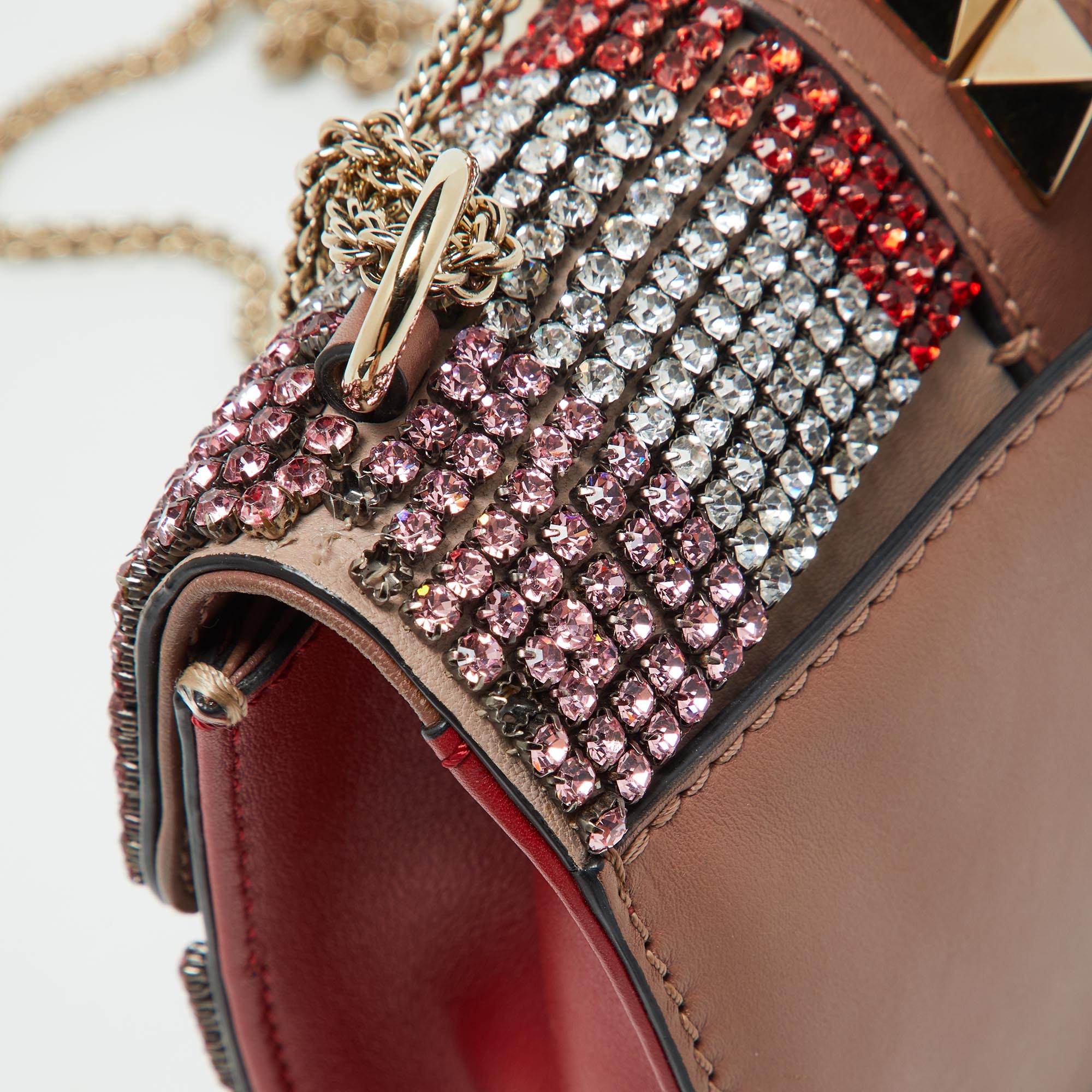 Valentino Multicolor Leather Crystal Embellished Small Glam Lock Shoulder Bag