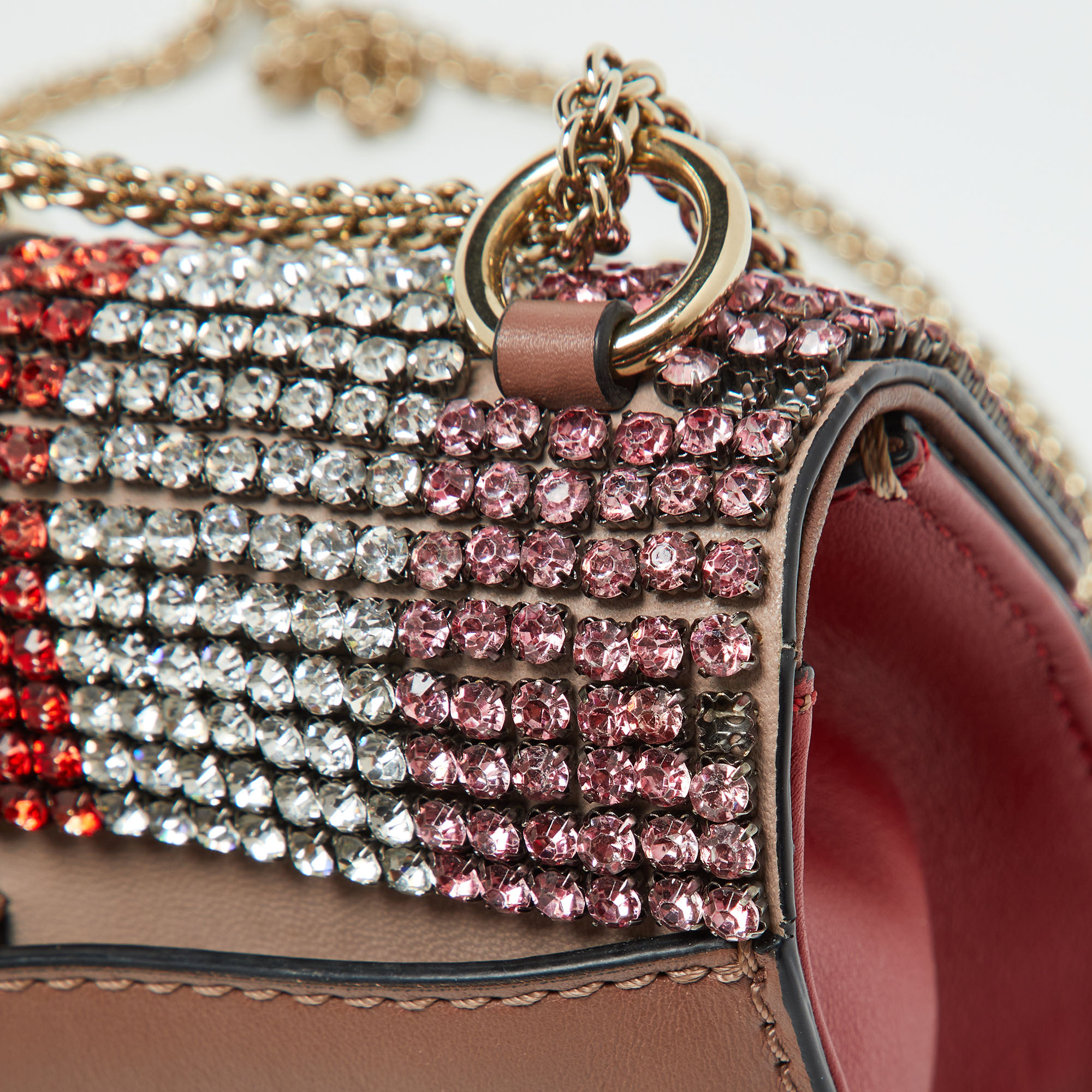 Valentino Multicolor Leather Crystal Embellished Small Glam Lock Shoulder Bag