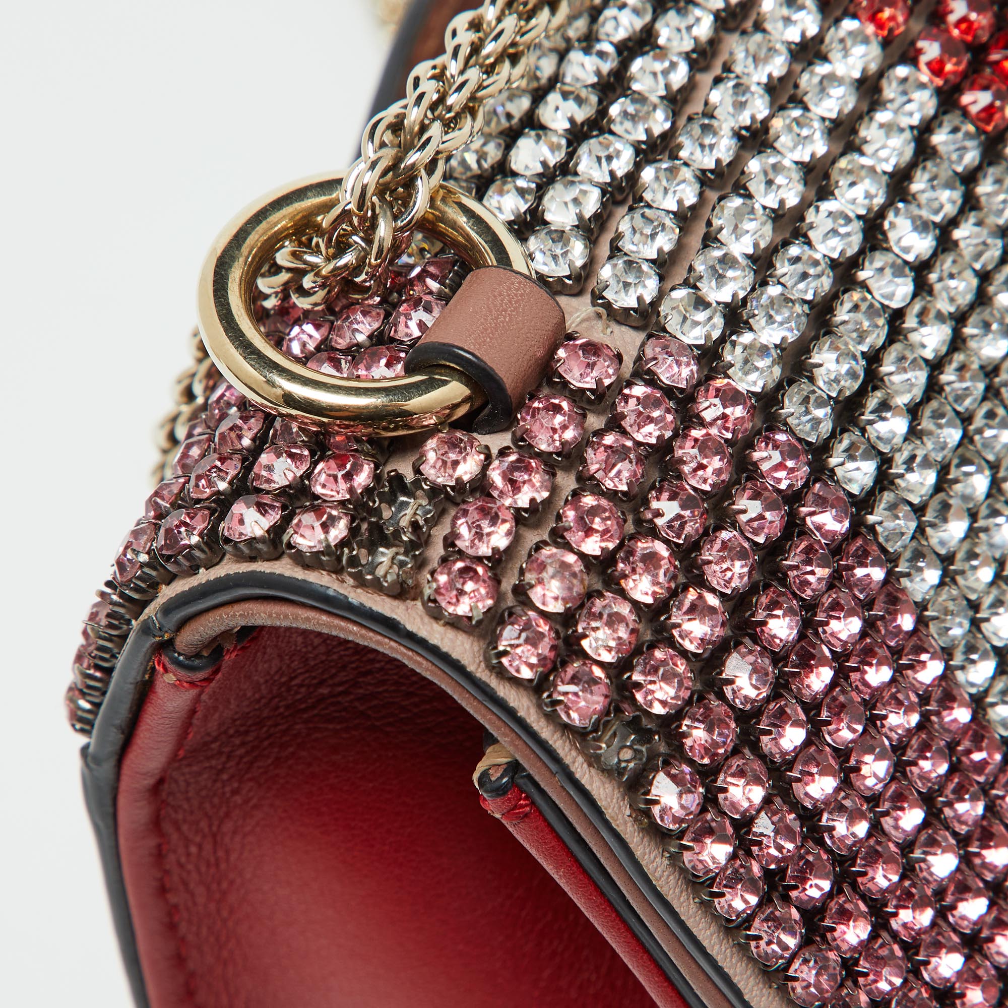 Valentino Multicolor Leather Crystal Embellished Small Glam Lock Shoulder Bag