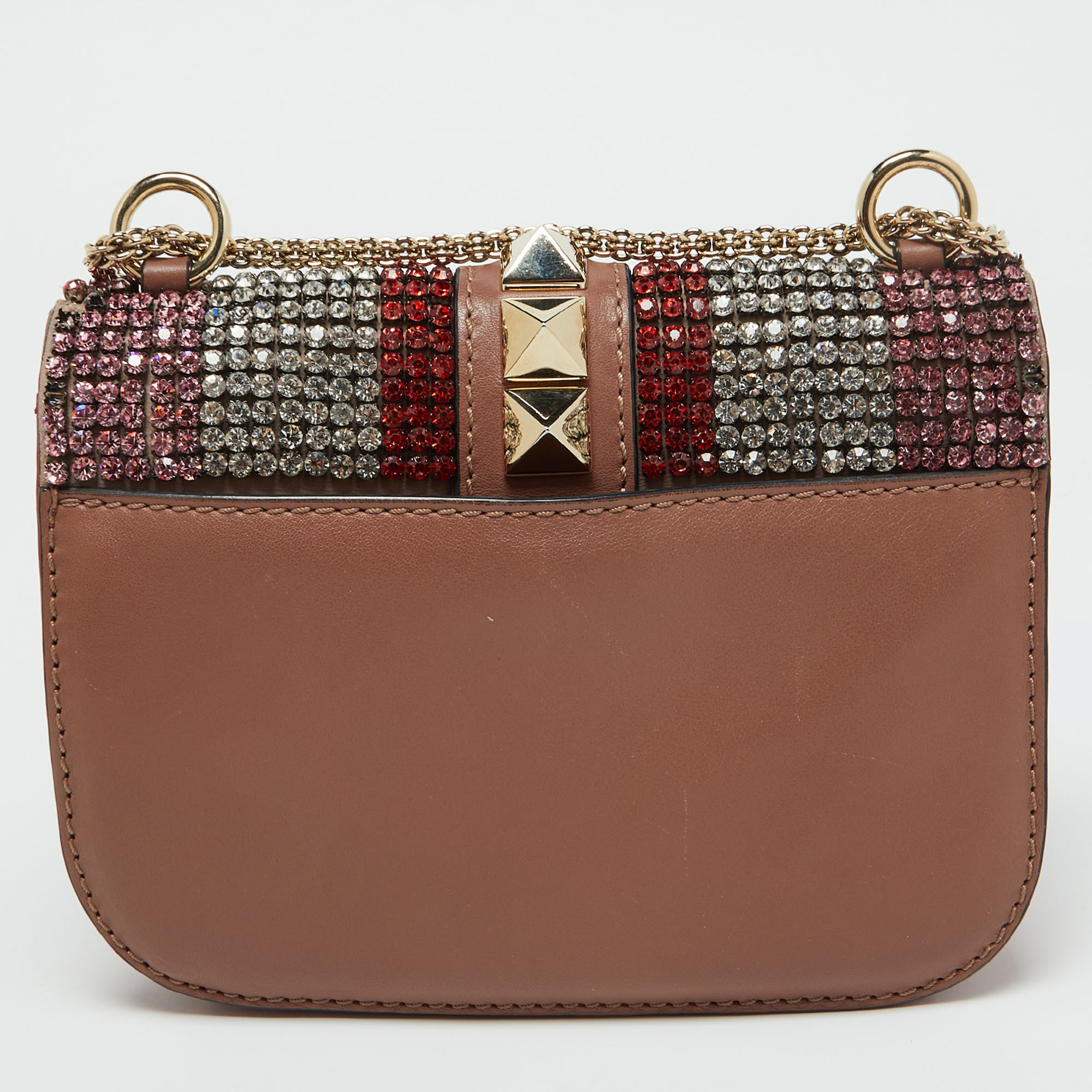 Valentino Multicolor Leather Crystal Embellished Small Glam Lock Shoulder Bag