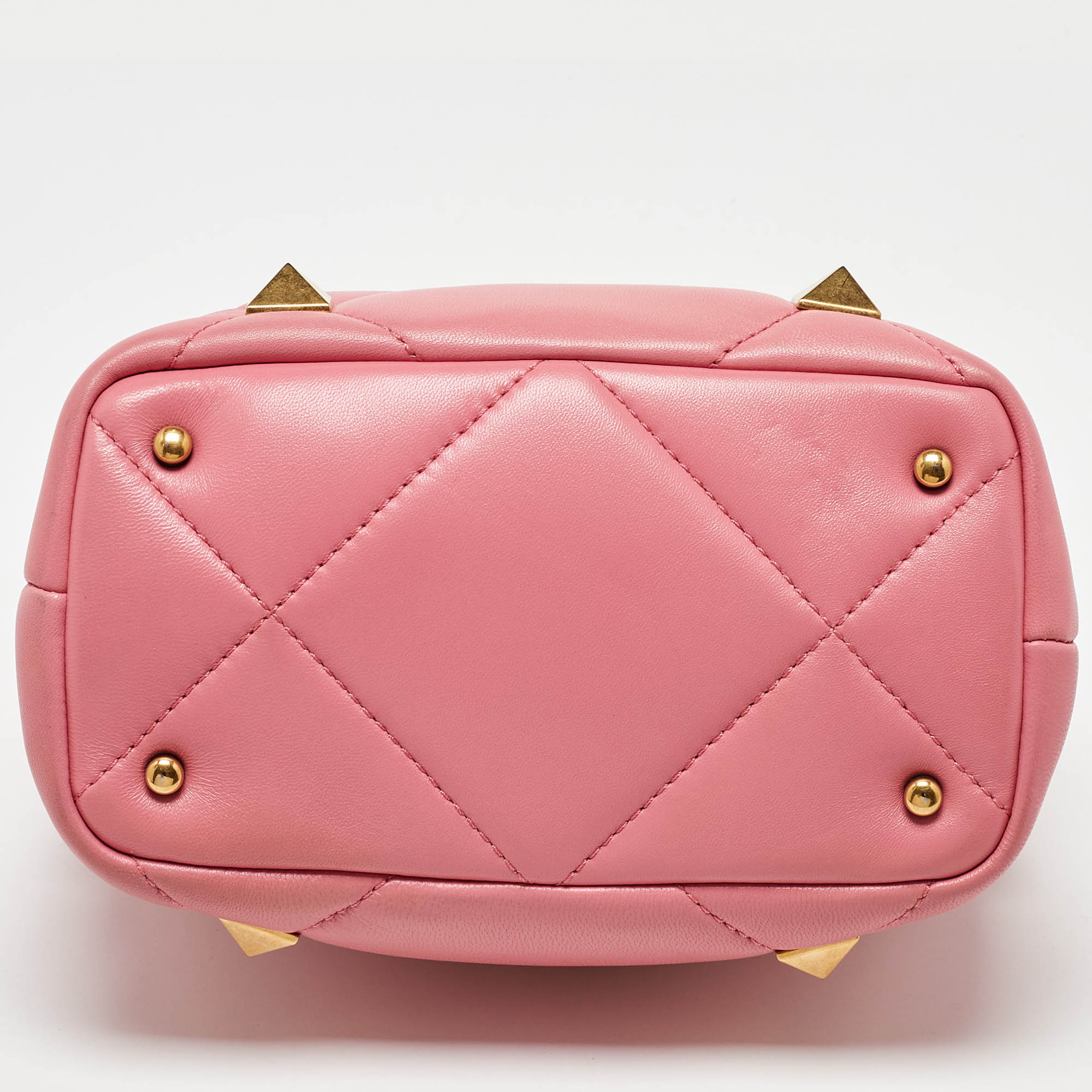 Valentino Pink Quilted Leather Small Roman Stud Top Handle Bag