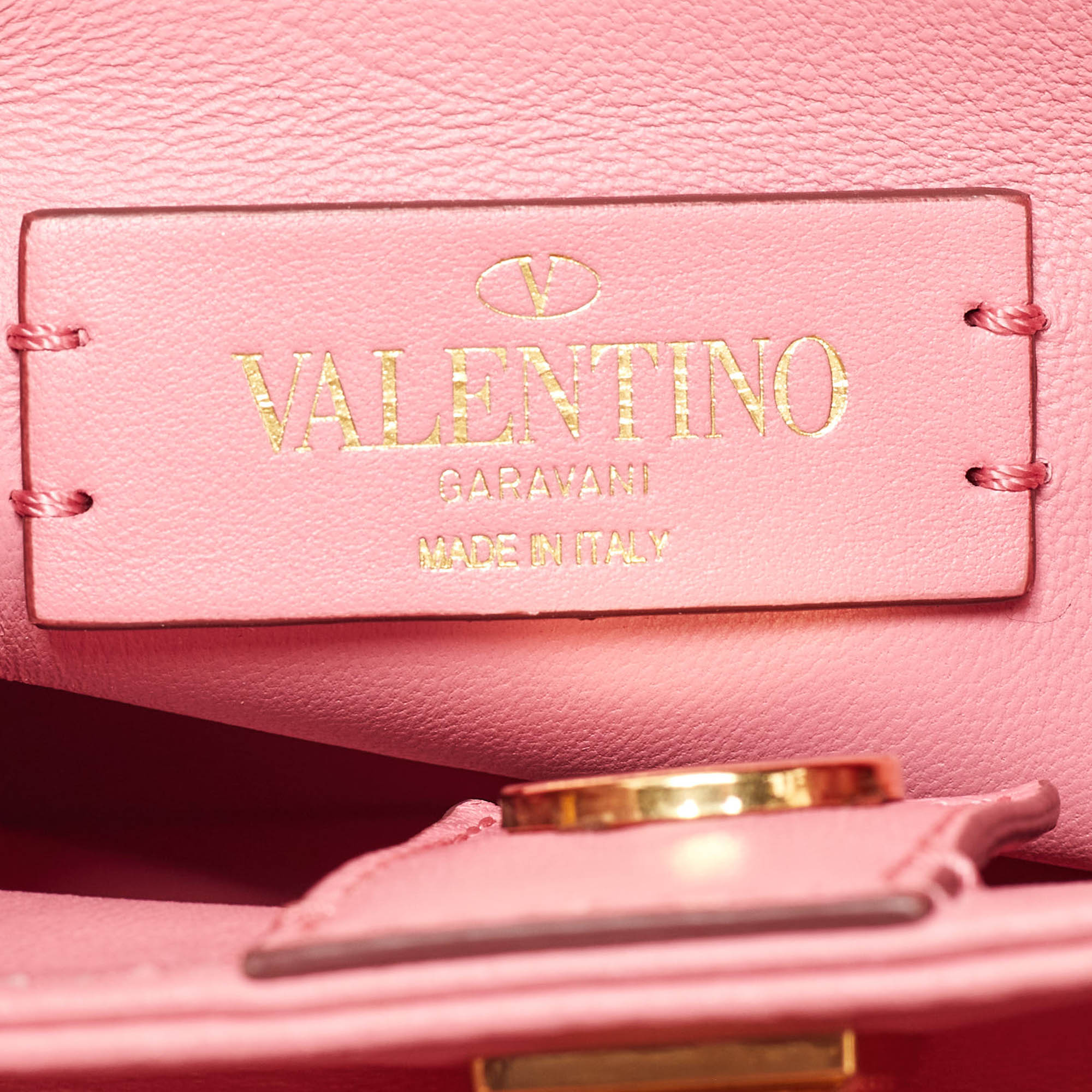 Valentino Pink Quilted Leather Small Roman Stud Top Handle Bag