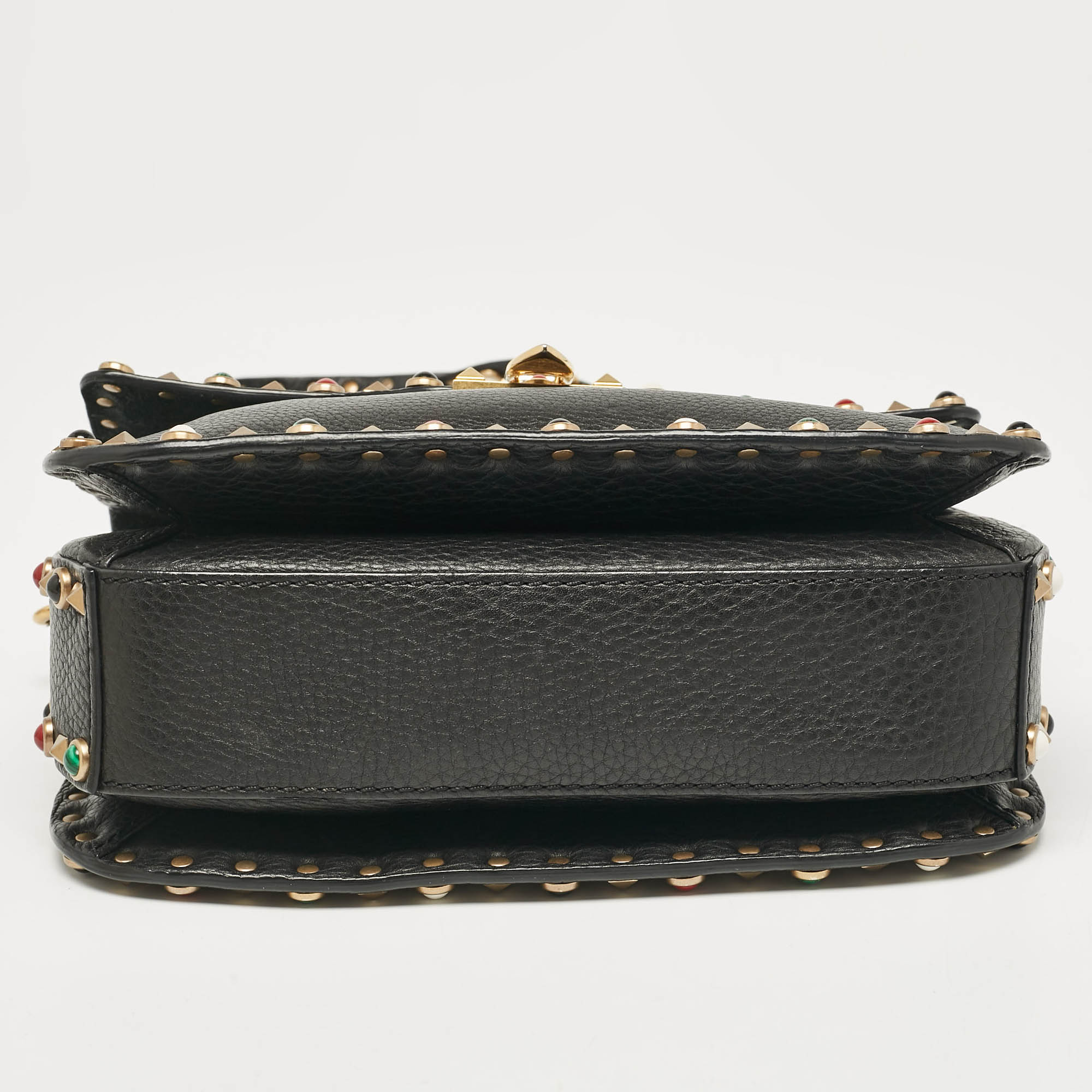 Valentino Black Leather Rolling Rockstud Shoulder Bag