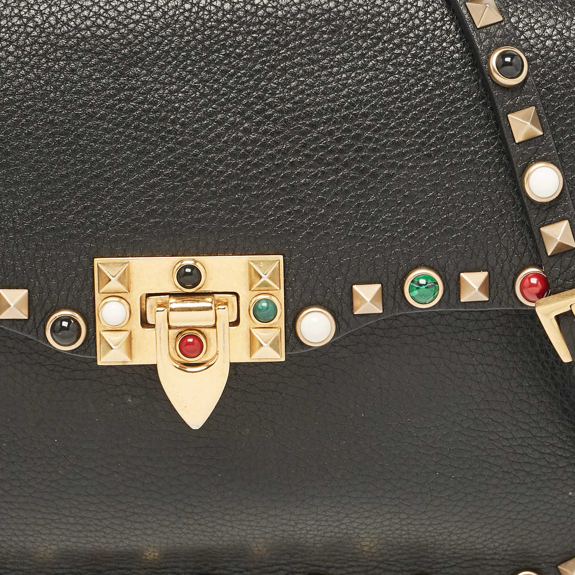 Valentino Black Leather Rolling Rockstud Shoulder Bag