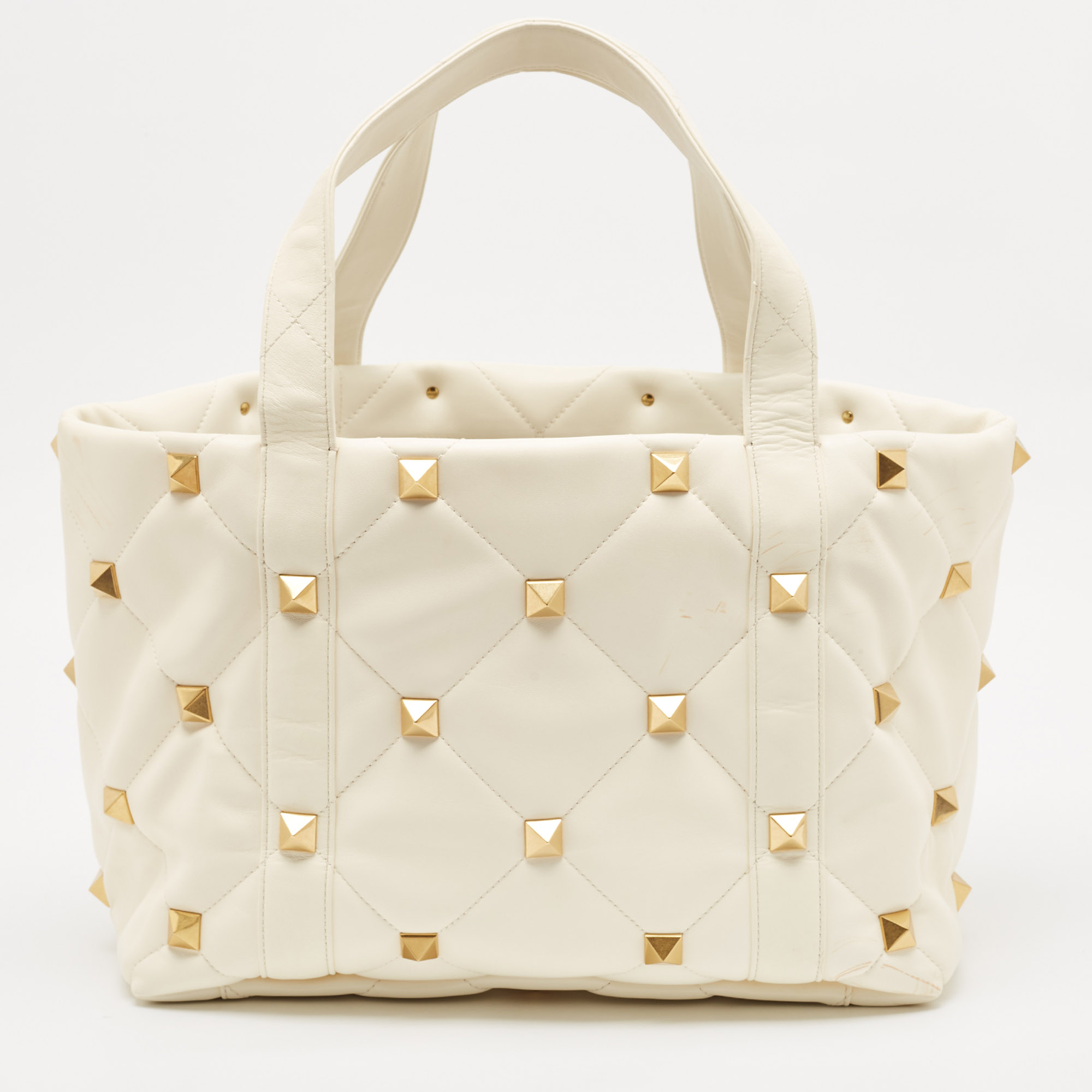 Valentino Off White Leather Roman Stud Shopper Tote