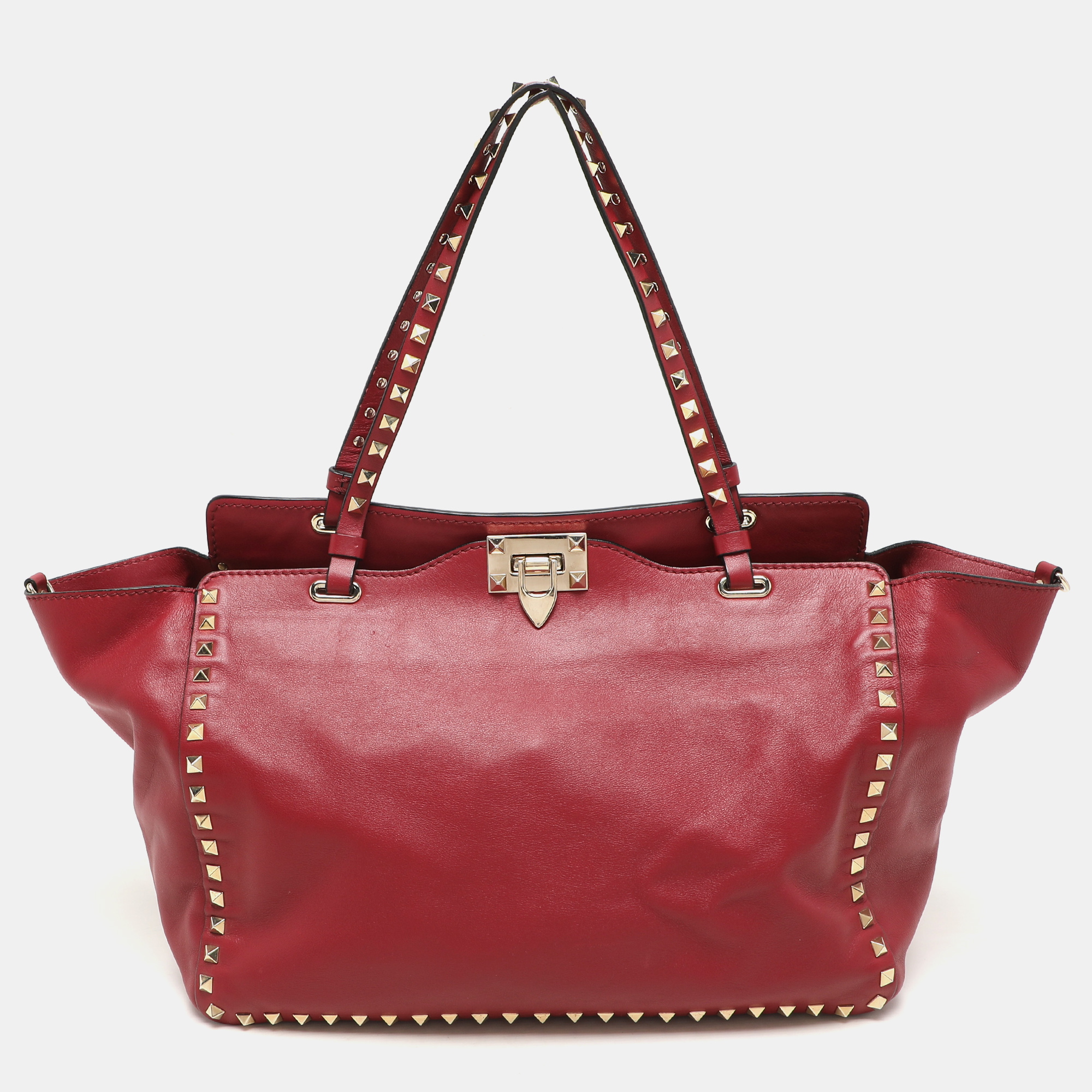 Valentino Red Leather Medium Rockstud Trapeze Tote