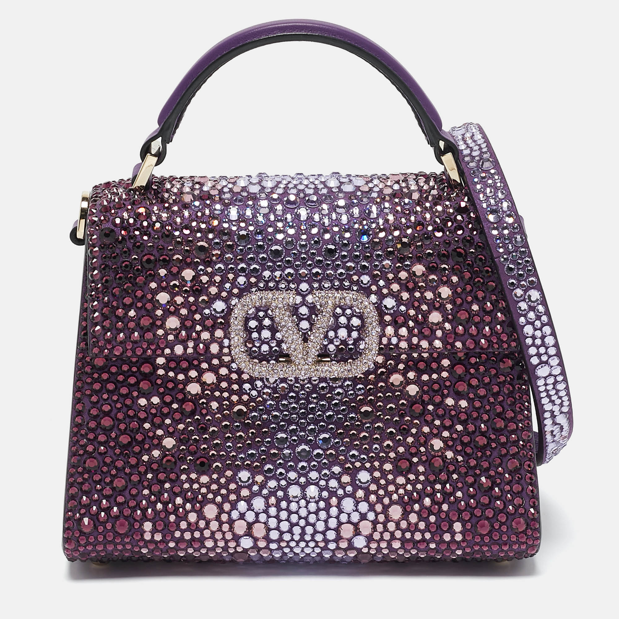 Valentino Purple Suede Crystal Embellished Mini VSling Top Handle Bag
Valentino Purple Suede Crystal Embellished Mini VSling Top Handle Bag
