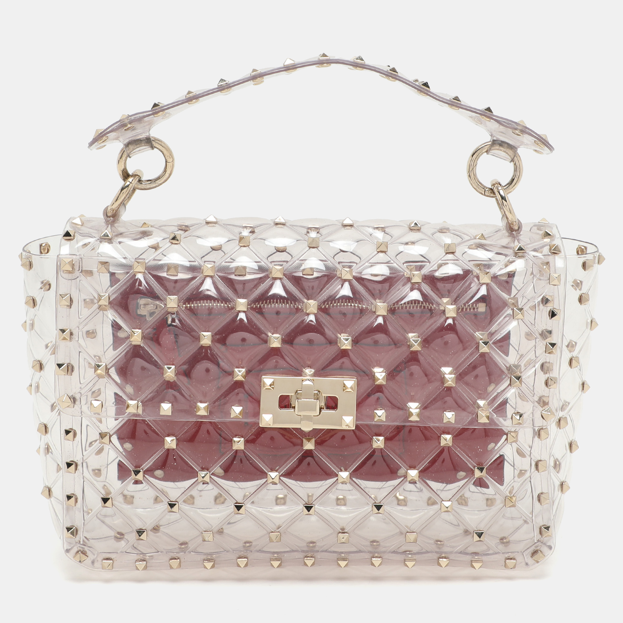 Valentino Clear/Red PVC Medium Rockstud Spike Top Handle Bag, Transparent
Valentino Clear/Red PVC Medium Rockstud Spike Top Handle Bag, Transparent