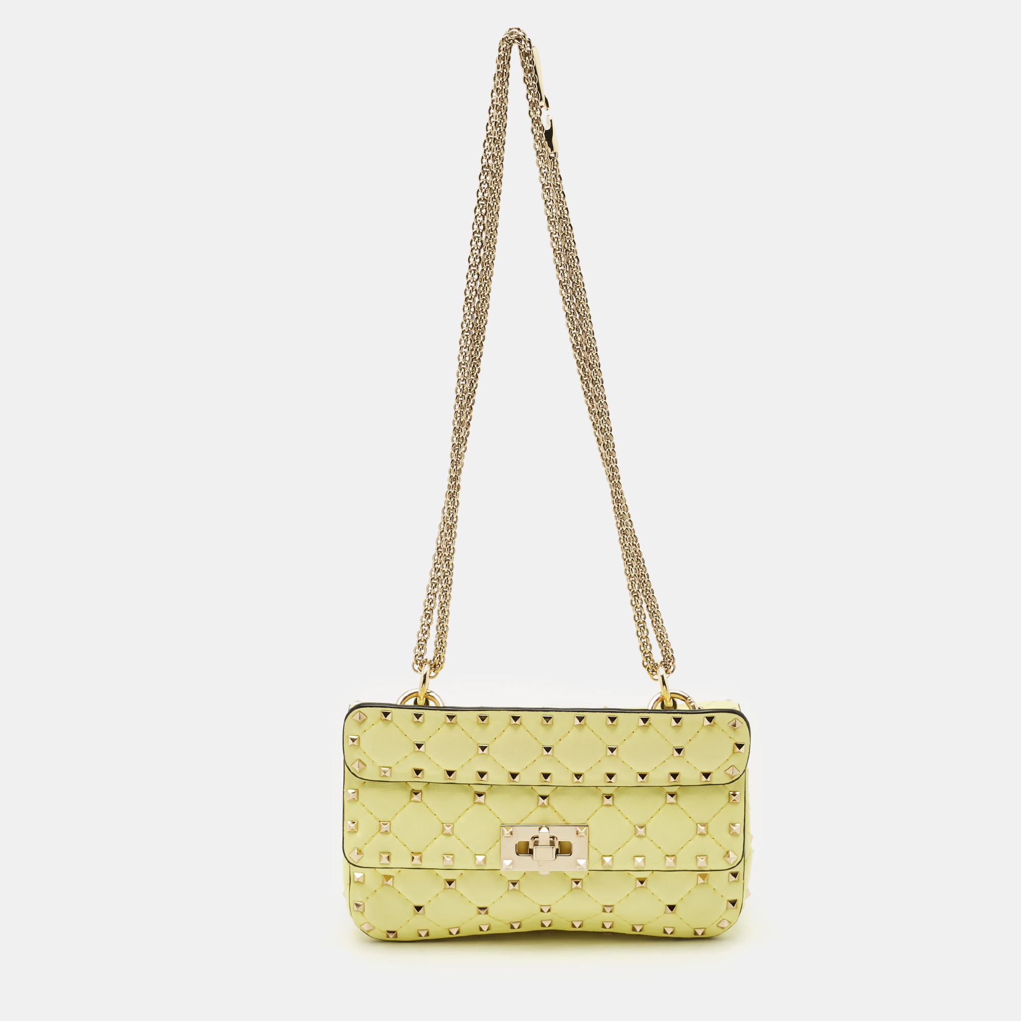 Valentino Yellow Quilted Leather Rockstud Spike Chain Shoulder Bag
Valentino Yellow Quilted Leather Rockstud Spike Chain Shoulder Bag