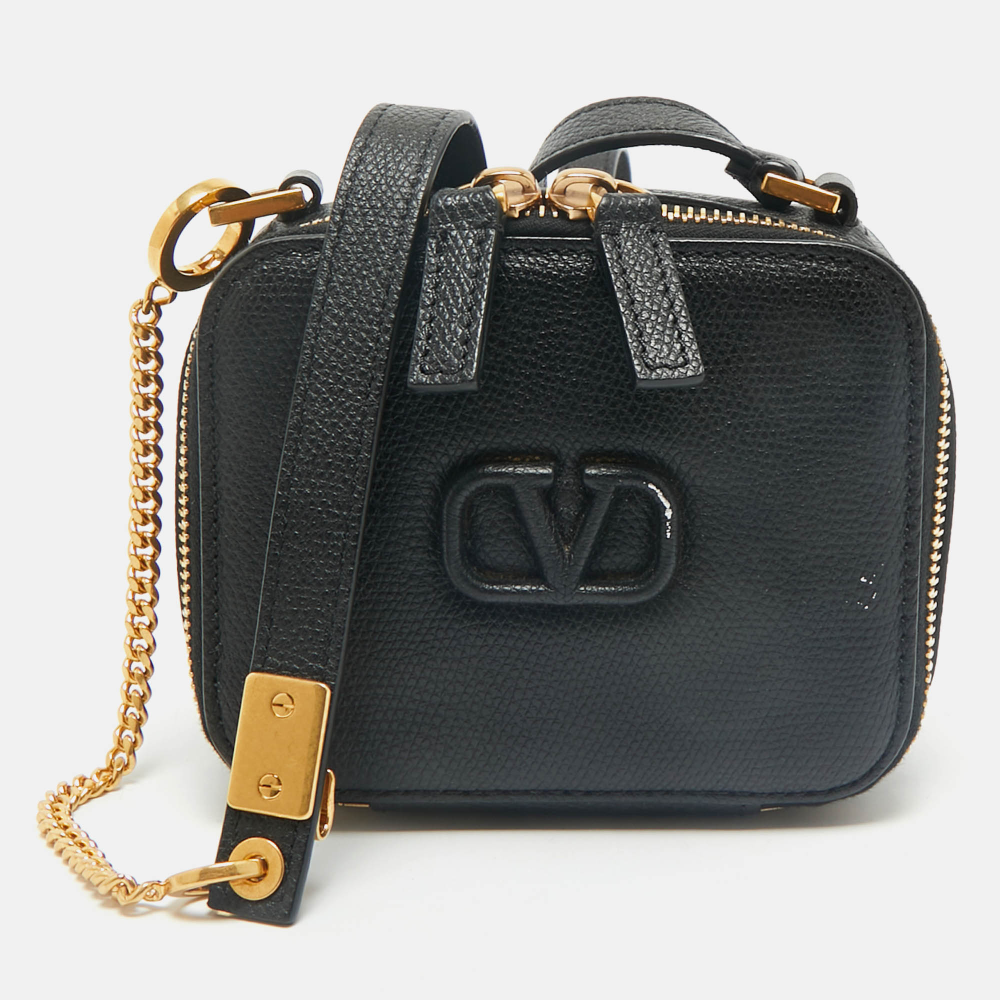 Valentino Black Leather Mini VSling Camera Crossbody Bag