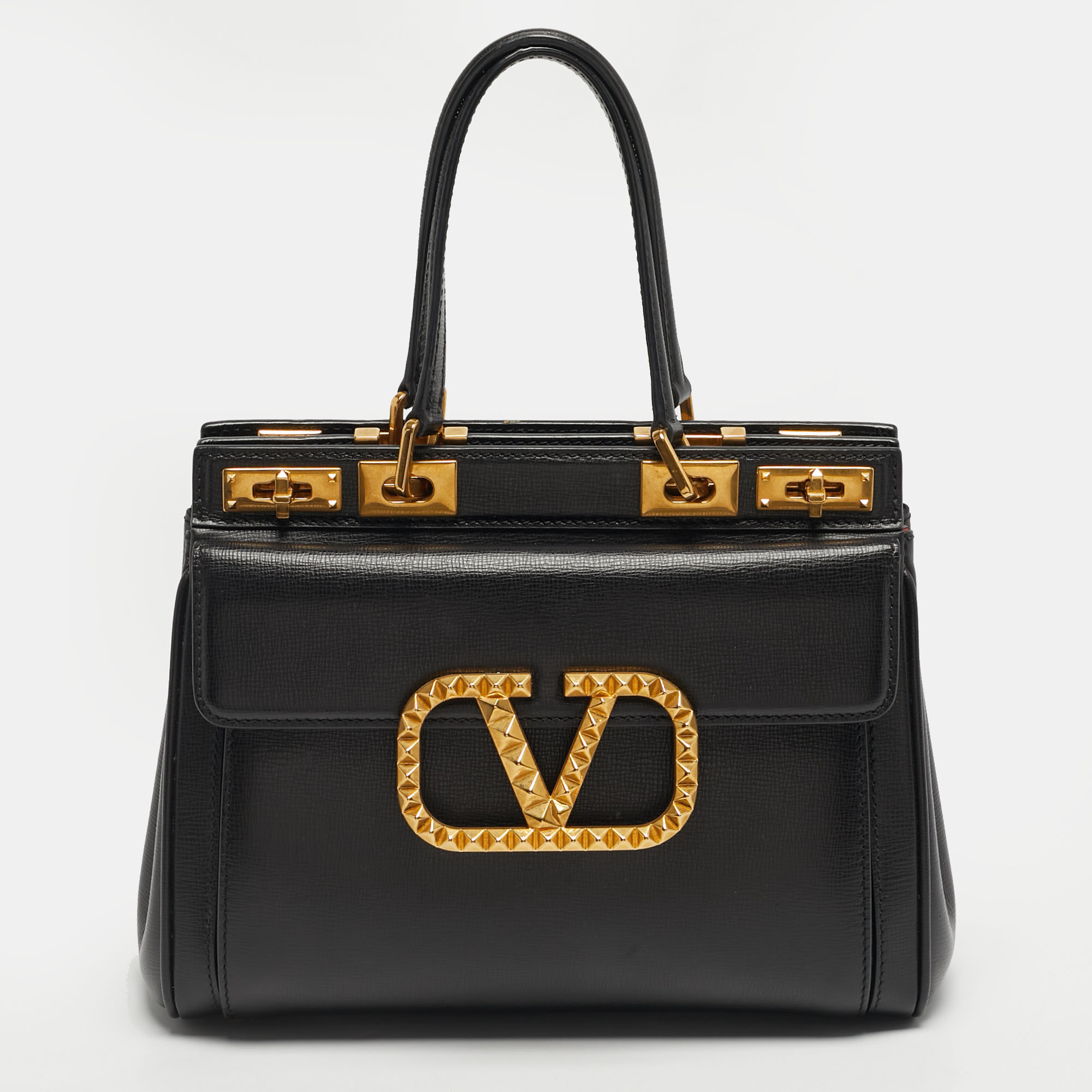 Valentino Black Leather Alcove Rockstud Top Handle Bag
Valentino Black Leather Alcove Rockstud Top Handle Bag