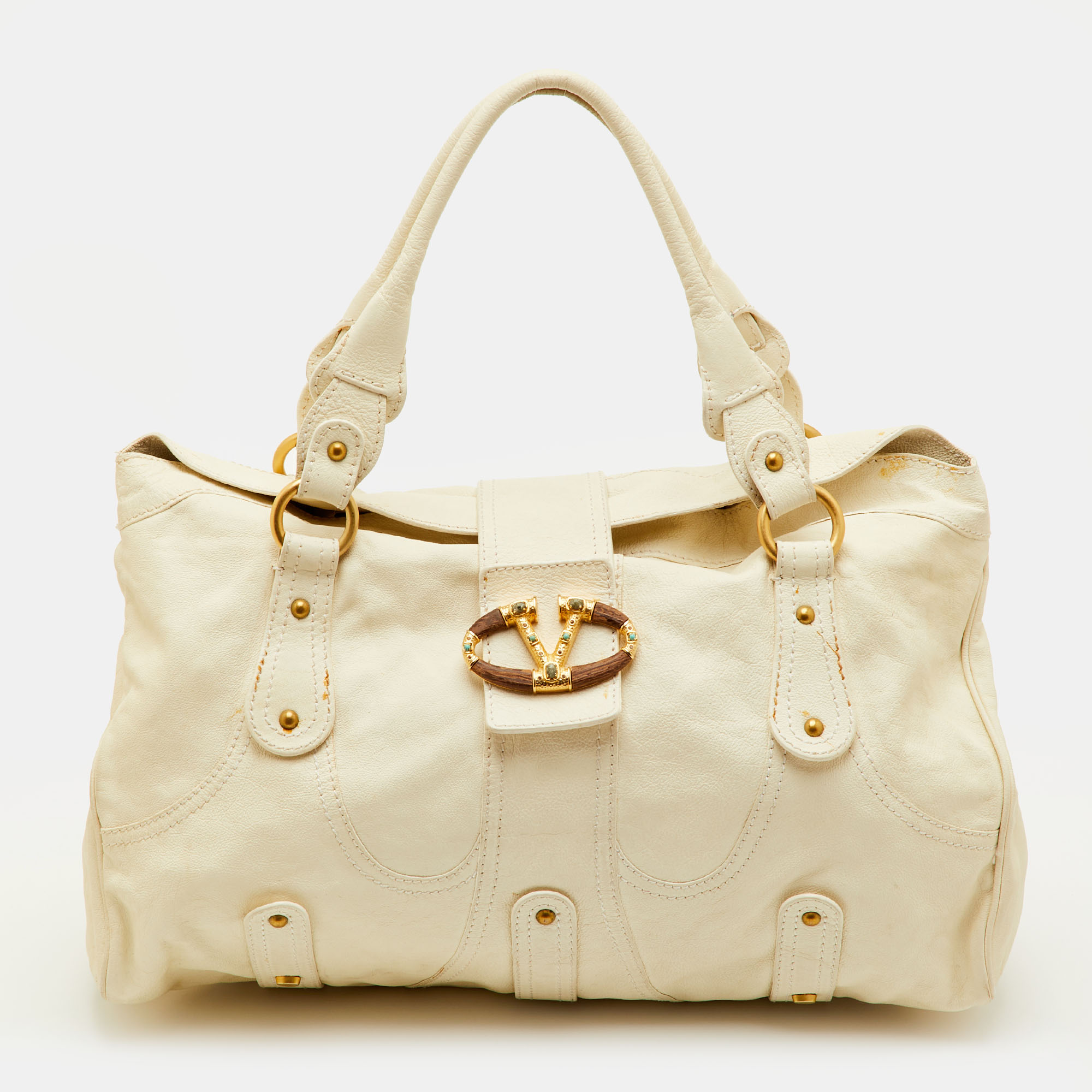 Valentino Catch VLogo Cream Leather Satchel
Valentino Catch VLogo Cream Leather Satchel