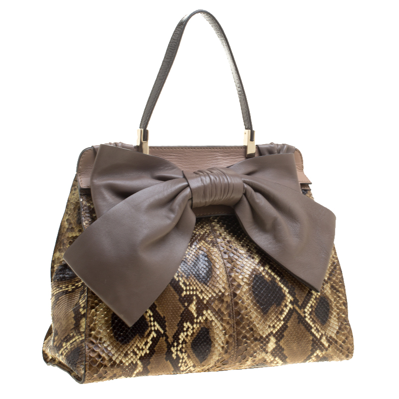 Valentino Beige Exotic Skin And Leather Aphrodite Bow Bag