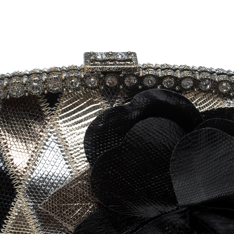 Valentino Metallic Lizard Embossed Leather Crystal Embellished Bag