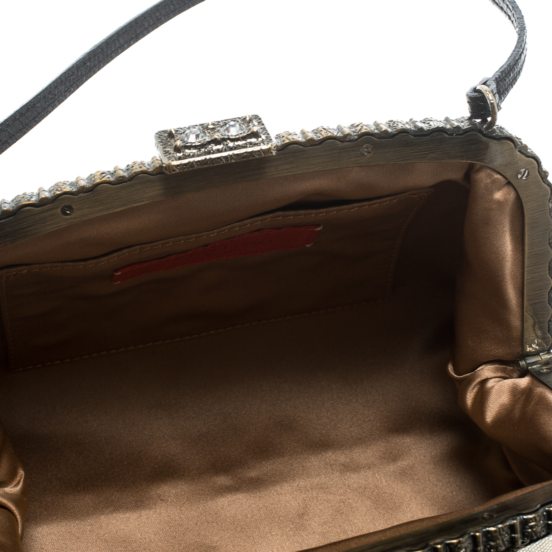 Valentino Metallic Lizard Embossed Leather Crystal Embellished Bag