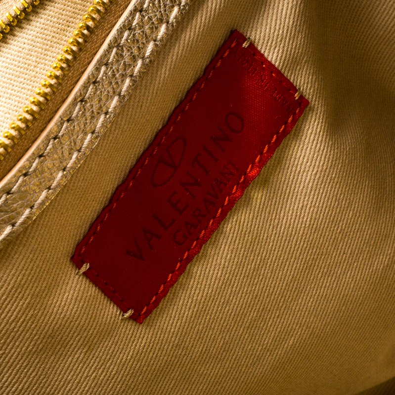 Valentino Gold Leather Crystal Catch Satchel